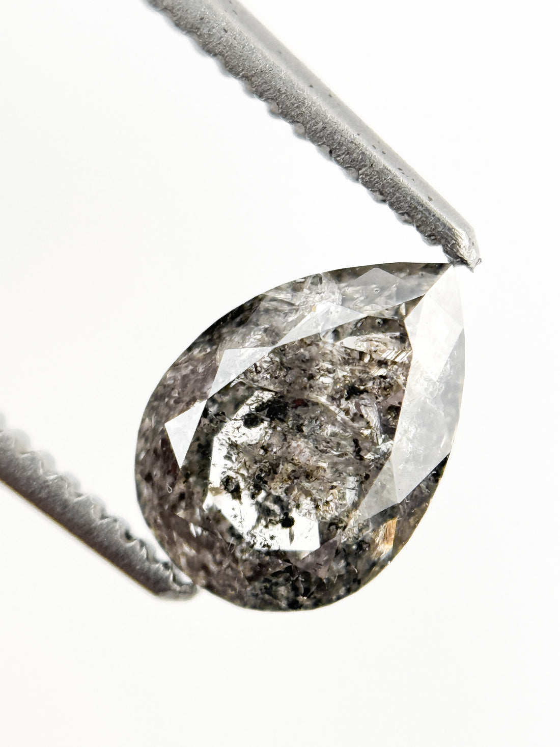 1.06 Ct Pear Rose Cut Grey Natural Salt and Pepper Diamond