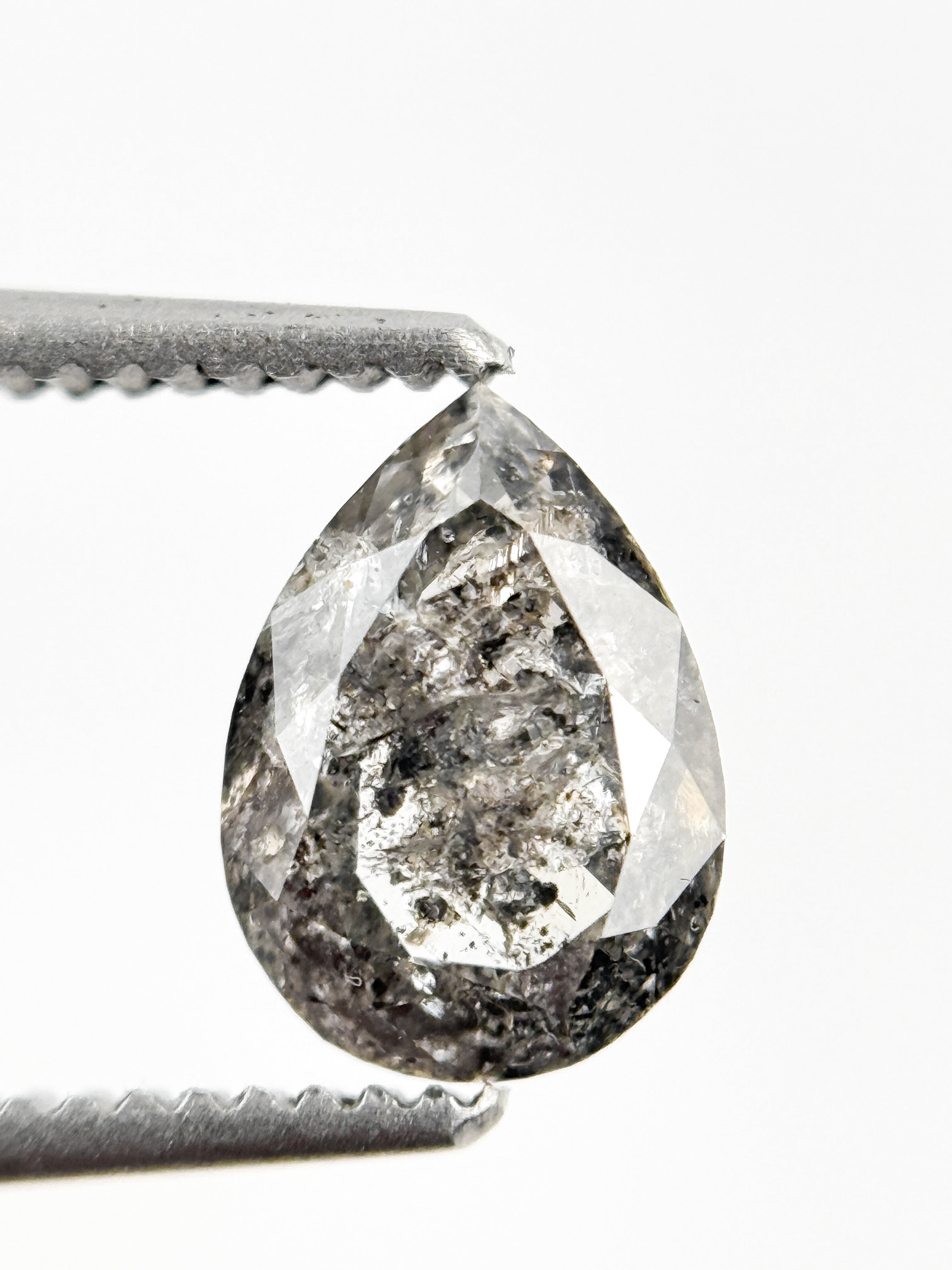 1.06 Ct Pear Rose Cut Grey Natural Salt and Pepper Diamond