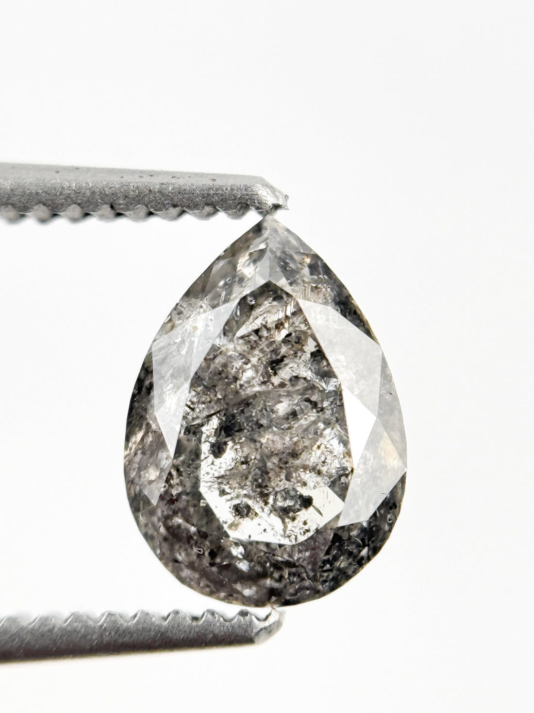 1.06 Ct Pear Rose Cut Grey Natural Salt and Pepper Diamond
