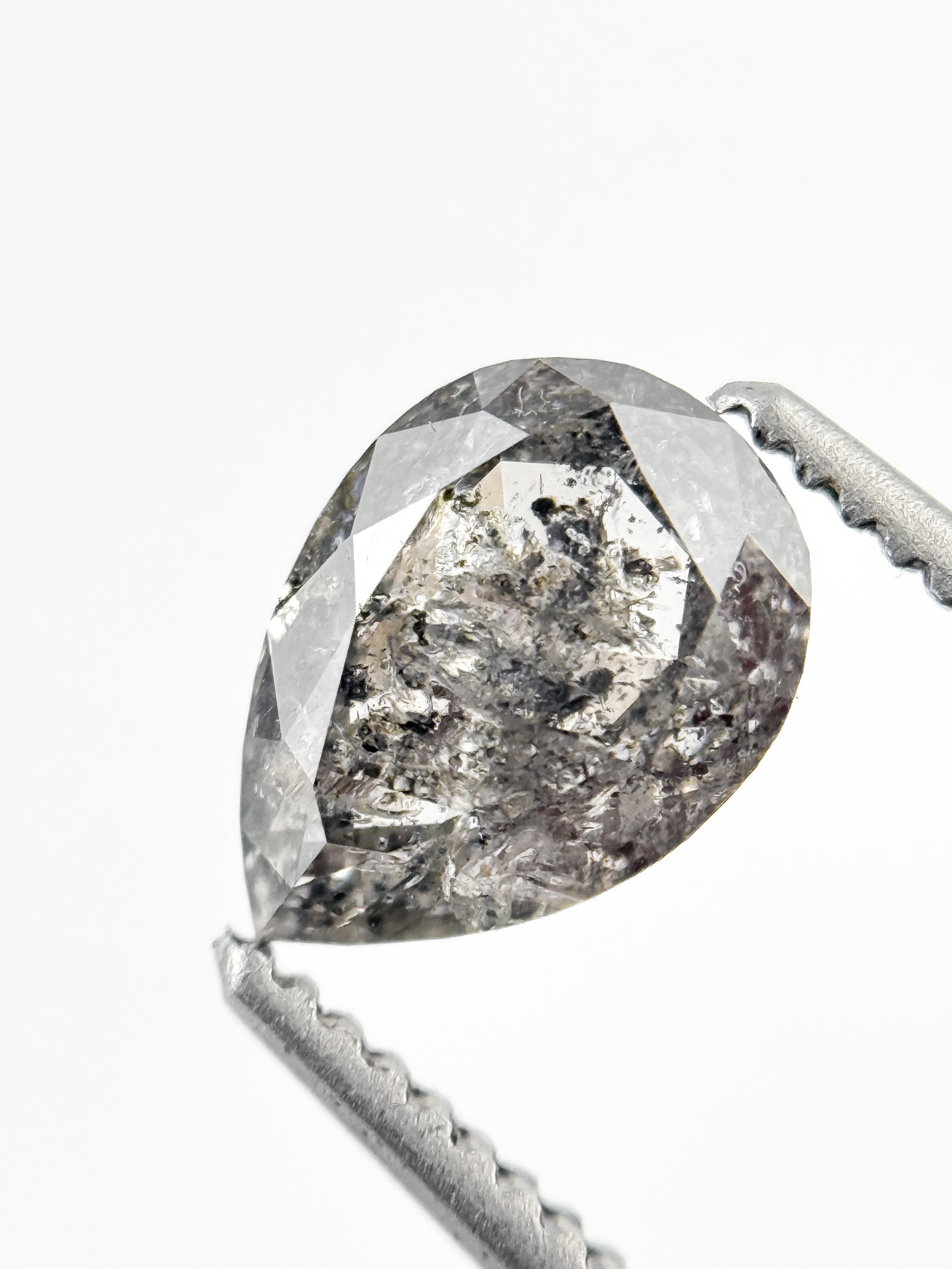 1.06 Ct Pear Rose Cut Grey Natural Salt and Pepper Diamond