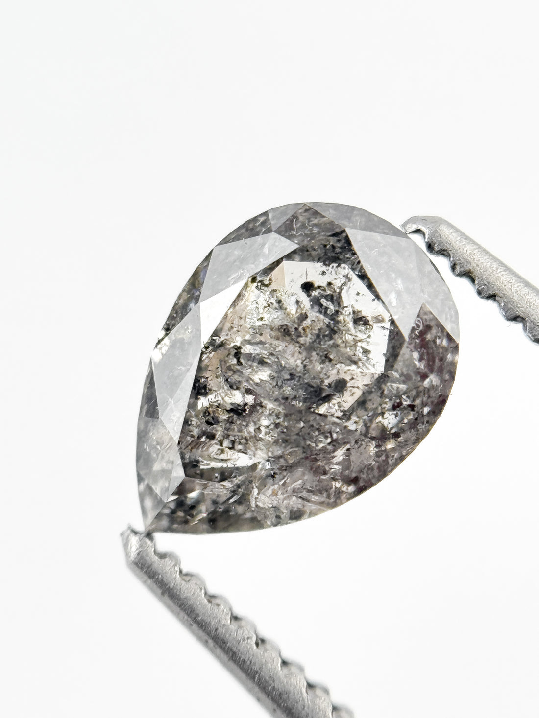 1.06 Ct Pear Rose Cut Grey Natural Salt and Pepper Diamond