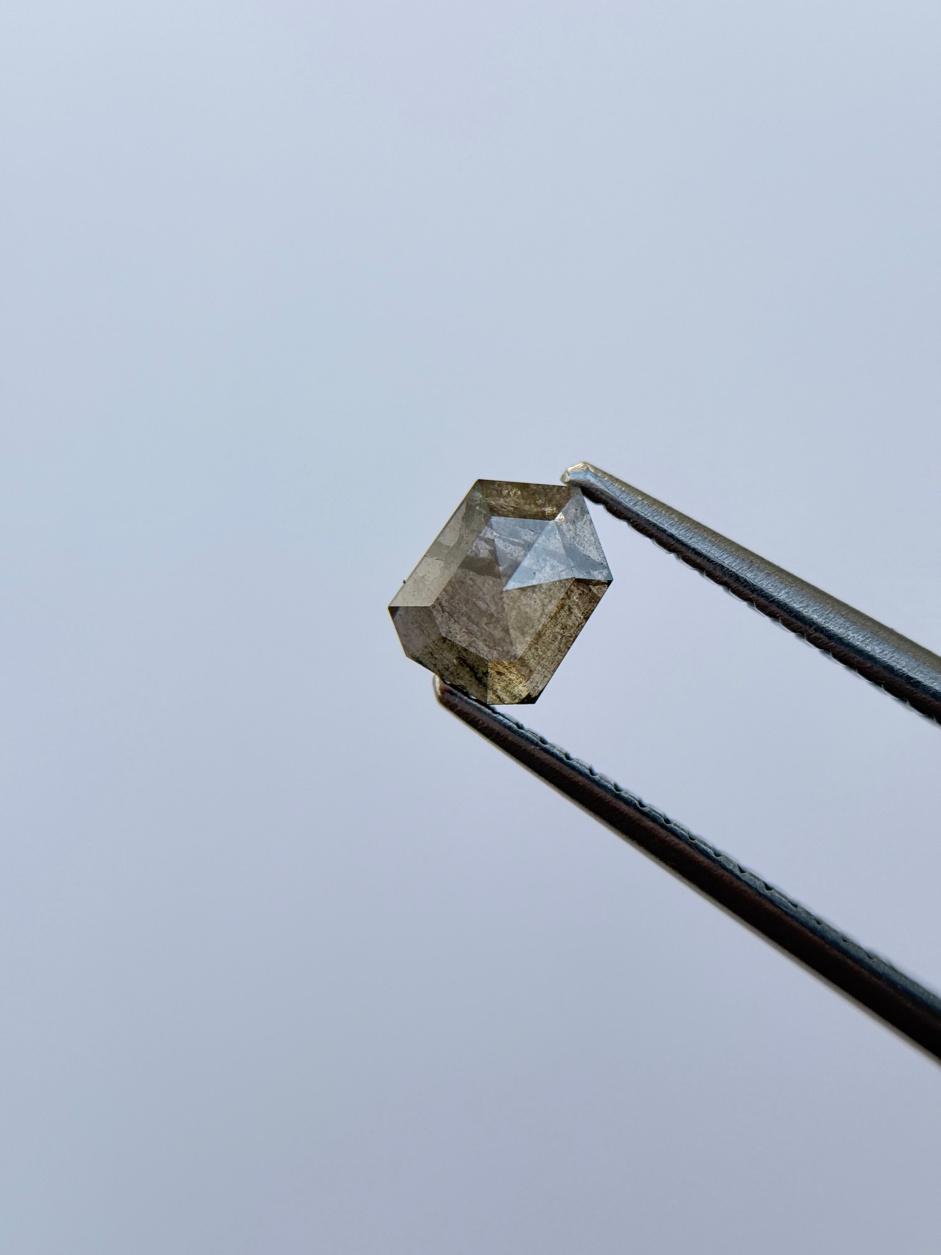 0.78 Ct Bullet Rose Cut Grey Natural Salt and Pepper Diamond