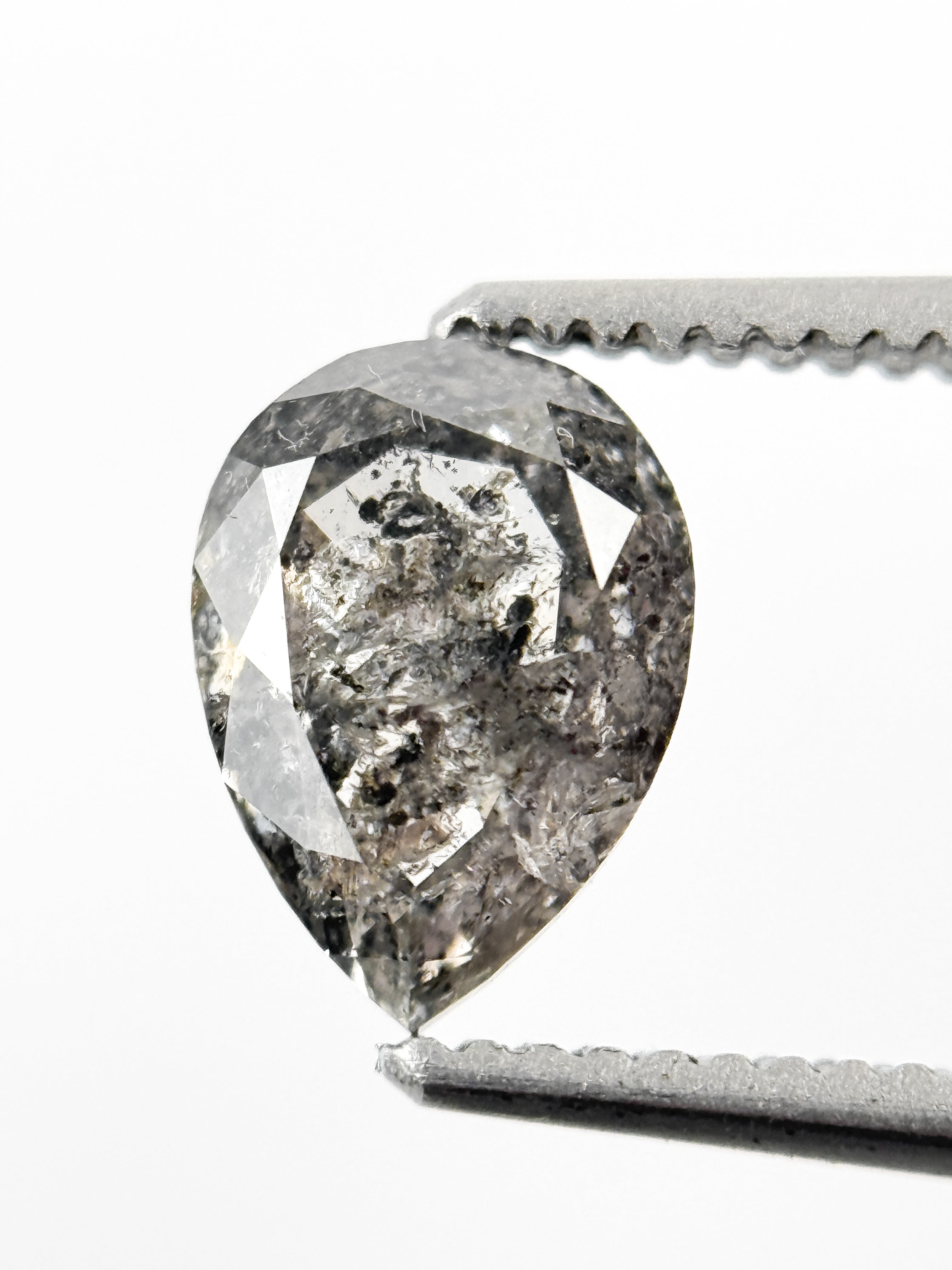 1.06 Ct Pear Rose Cut Grey Natural Salt and Pepper Diamond