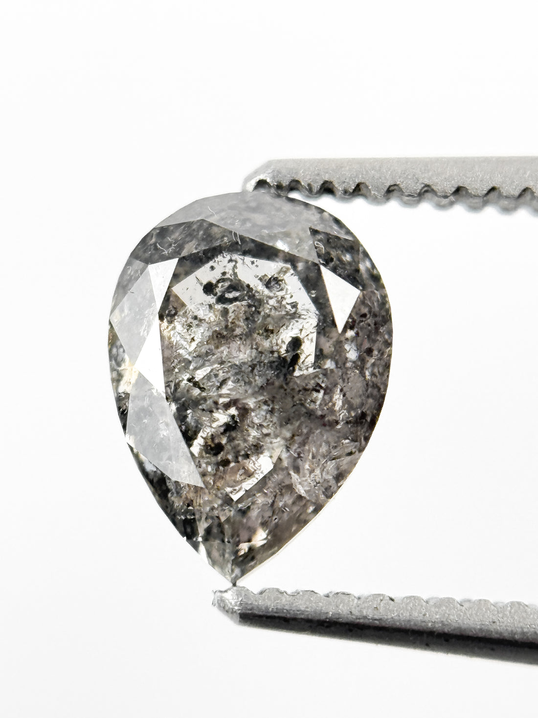 1.06 Ct Pear Rose Cut Grey Natural Salt and Pepper Diamond