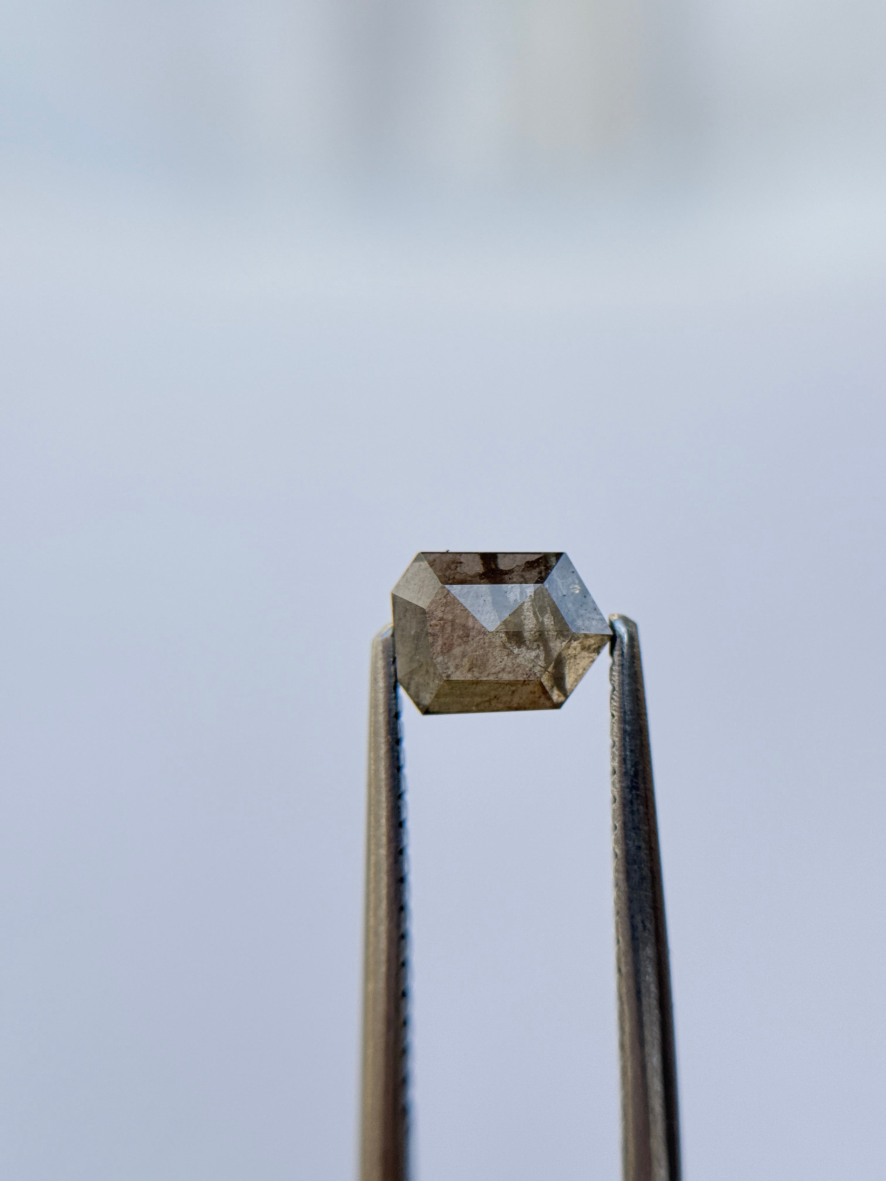 0.78 Ct Bullet Rose Cut Grey Natural Salt and Pepper Diamond