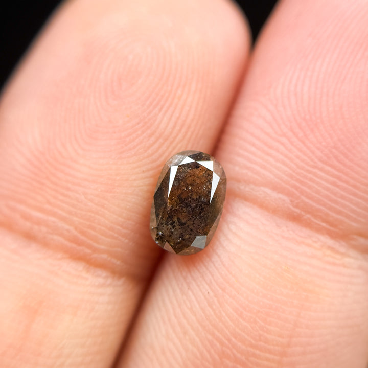 1.24 Ct Oval Rose Cut Brown Natural Salt and Pepper Diamond