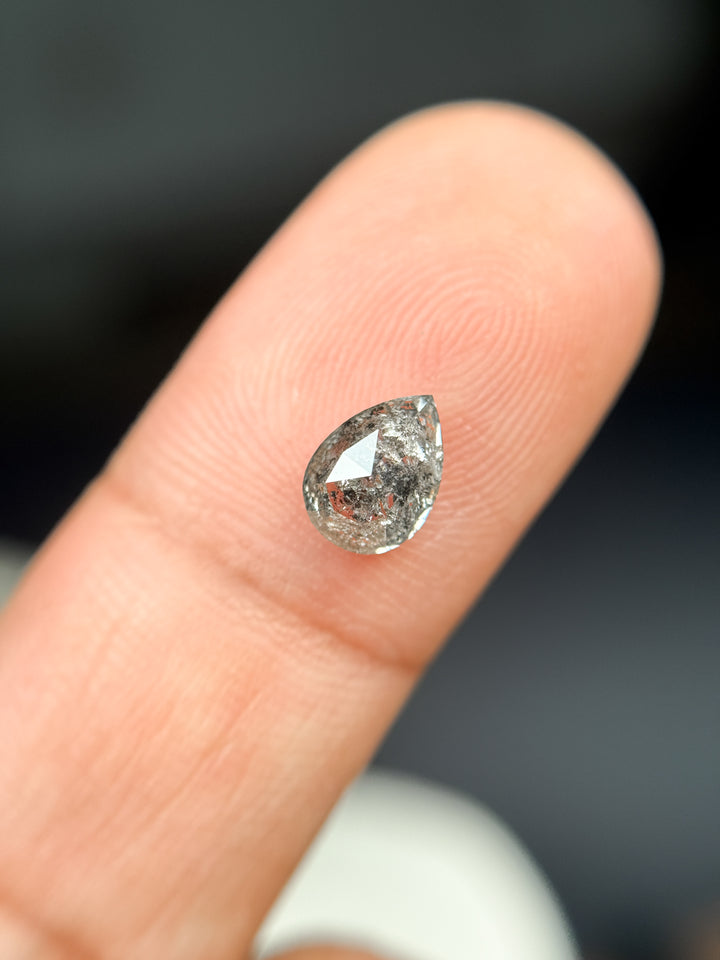 1.06 Ct Pear Rose Cut Grey Natural Salt and Pepper Diamond