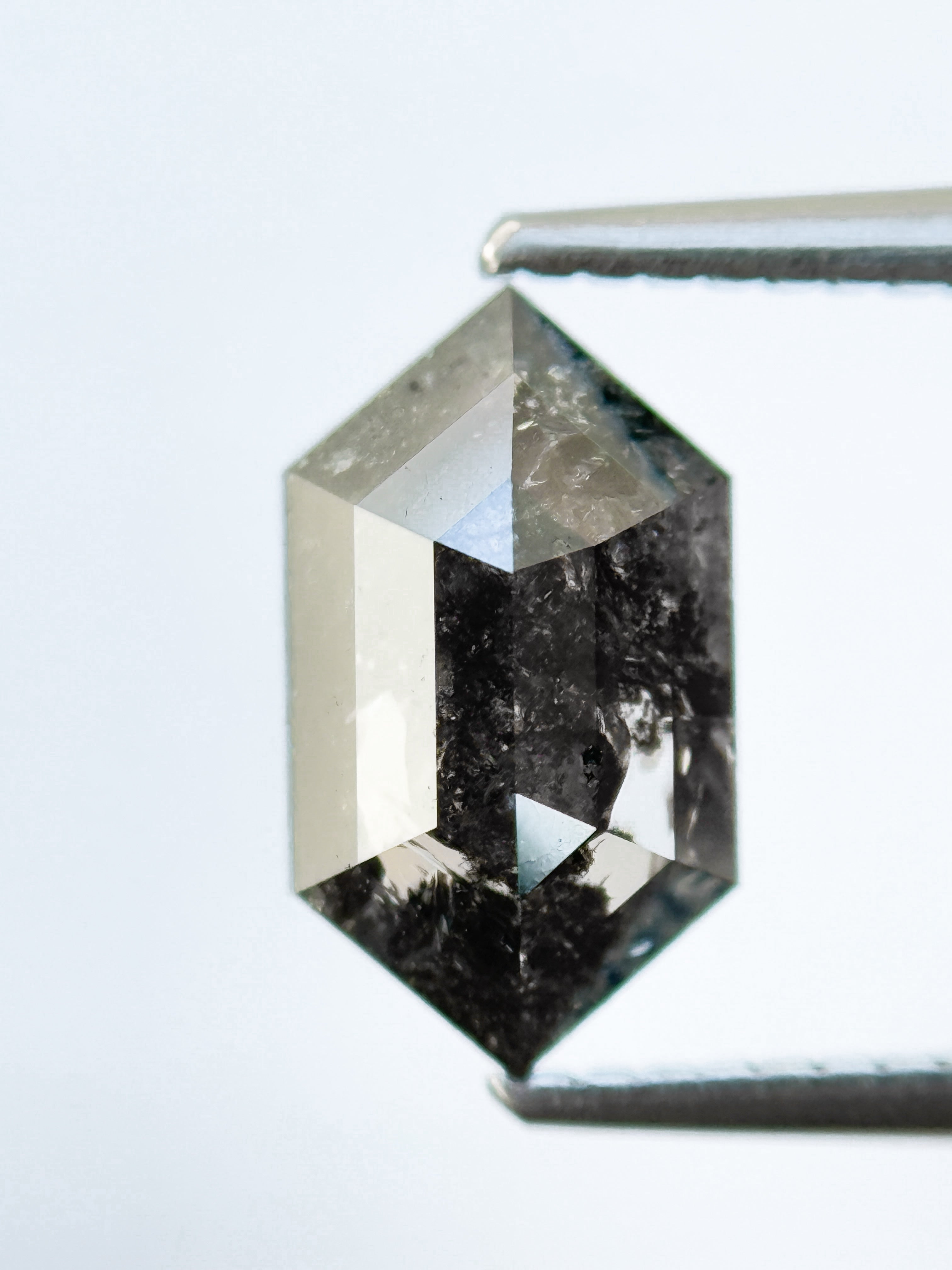 1.73 Ct Hexagon Rose Cut Grey Natural Salt and Pepper Diamond