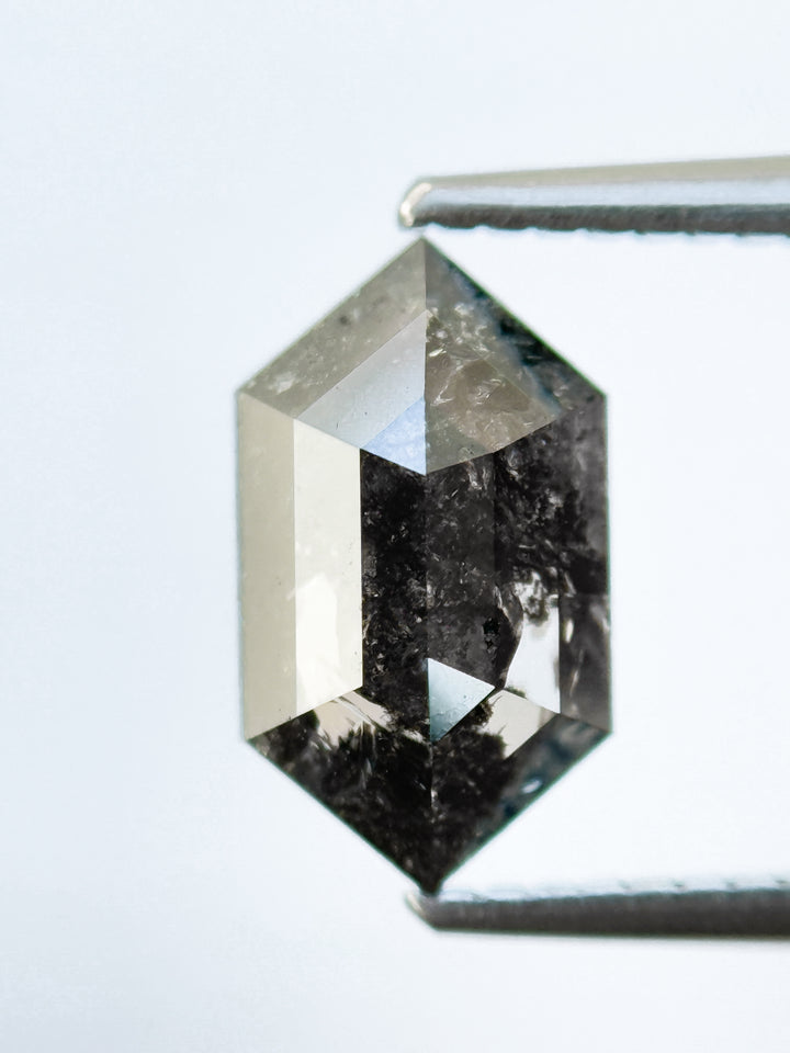 1.73 Ct Hexagon Rose Cut Grey Natural Salt and Pepper Diamond