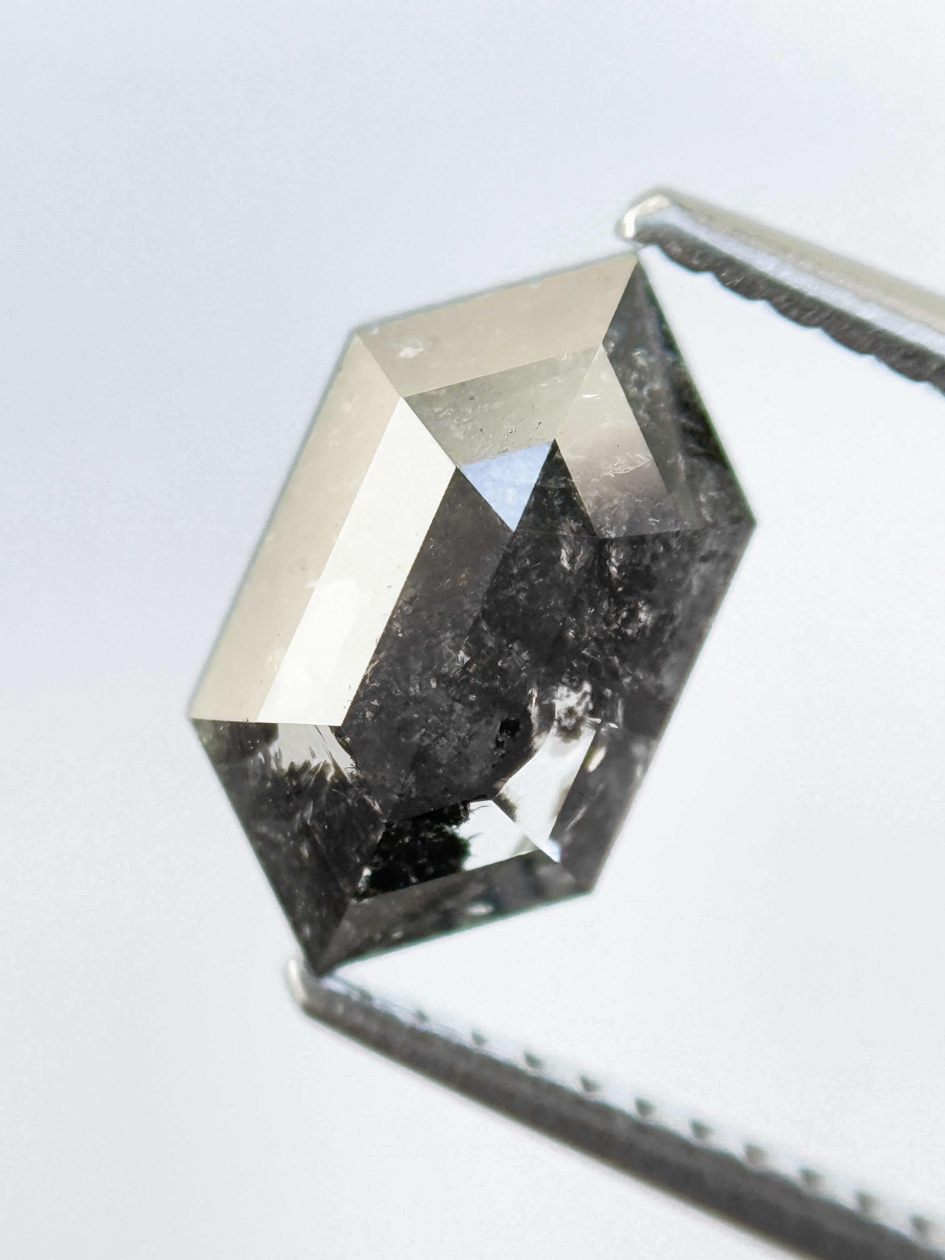 1.73 Ct Hexagon Rose Cut Grey Natural Salt and Pepper Diamond