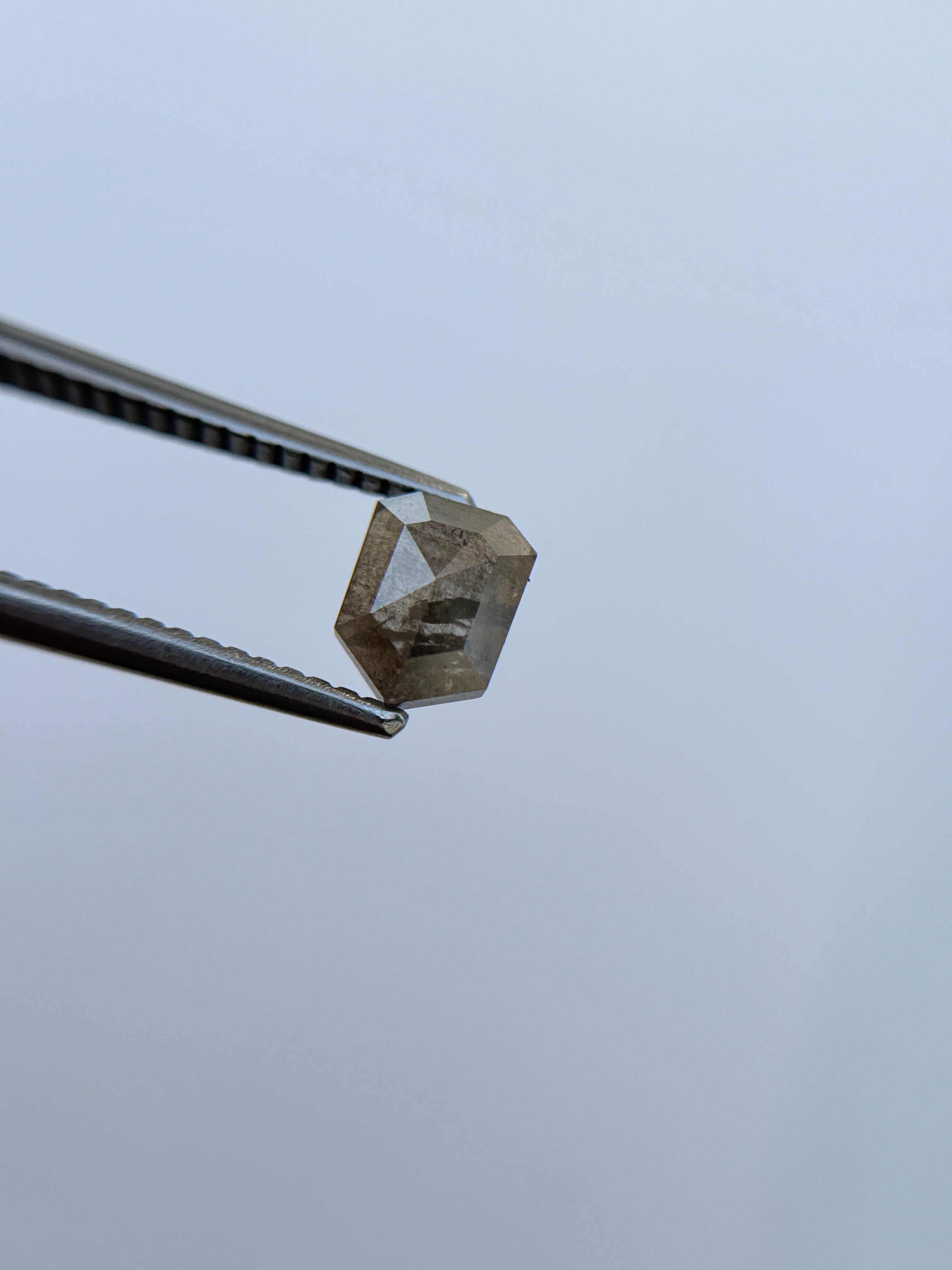 0.78 Ct Bullet Rose Cut Grey Natural Salt and Pepper Diamond