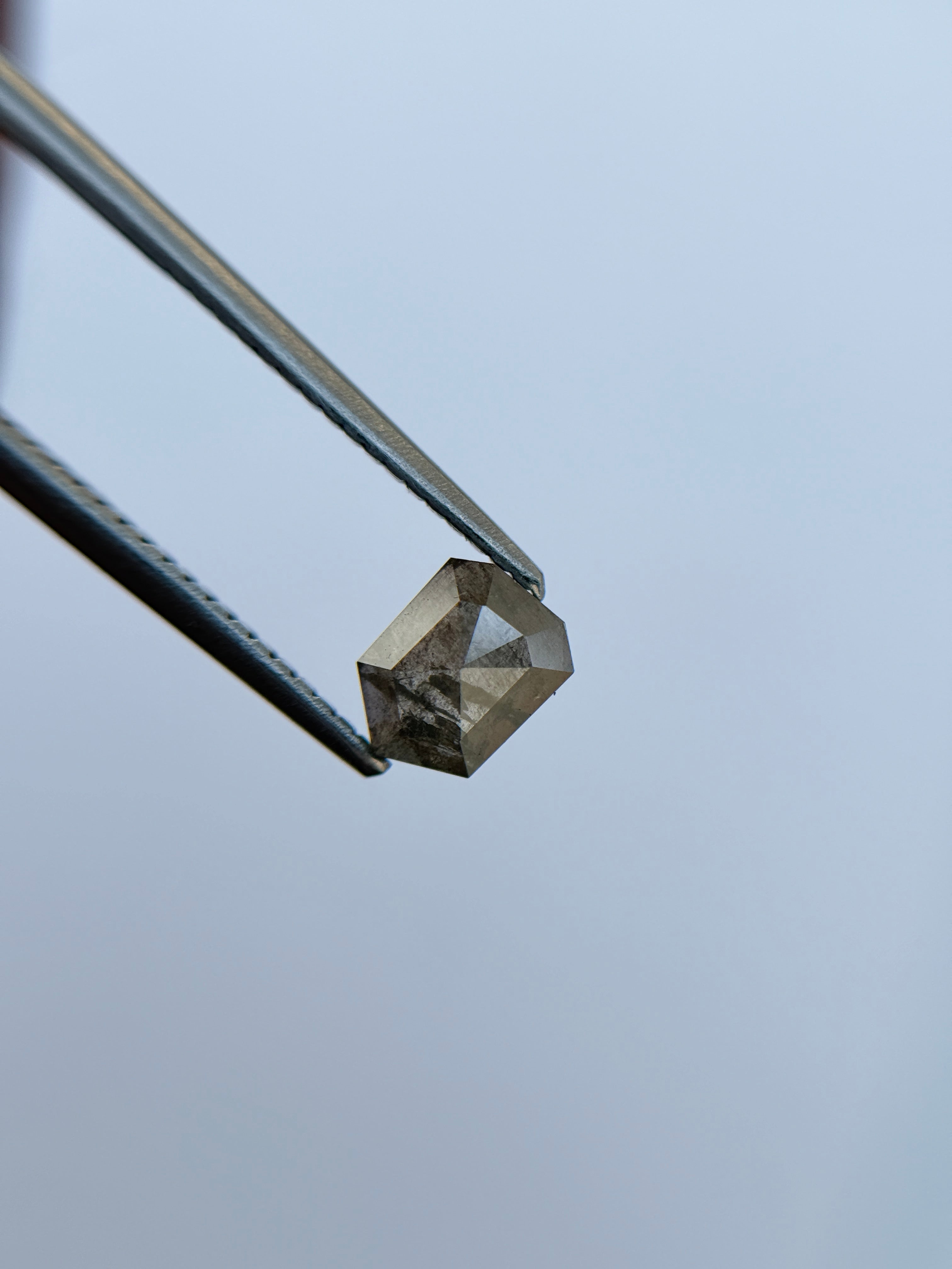 0.78 Ct Bullet Rose Cut Grey Natural Salt and Pepper Diamond