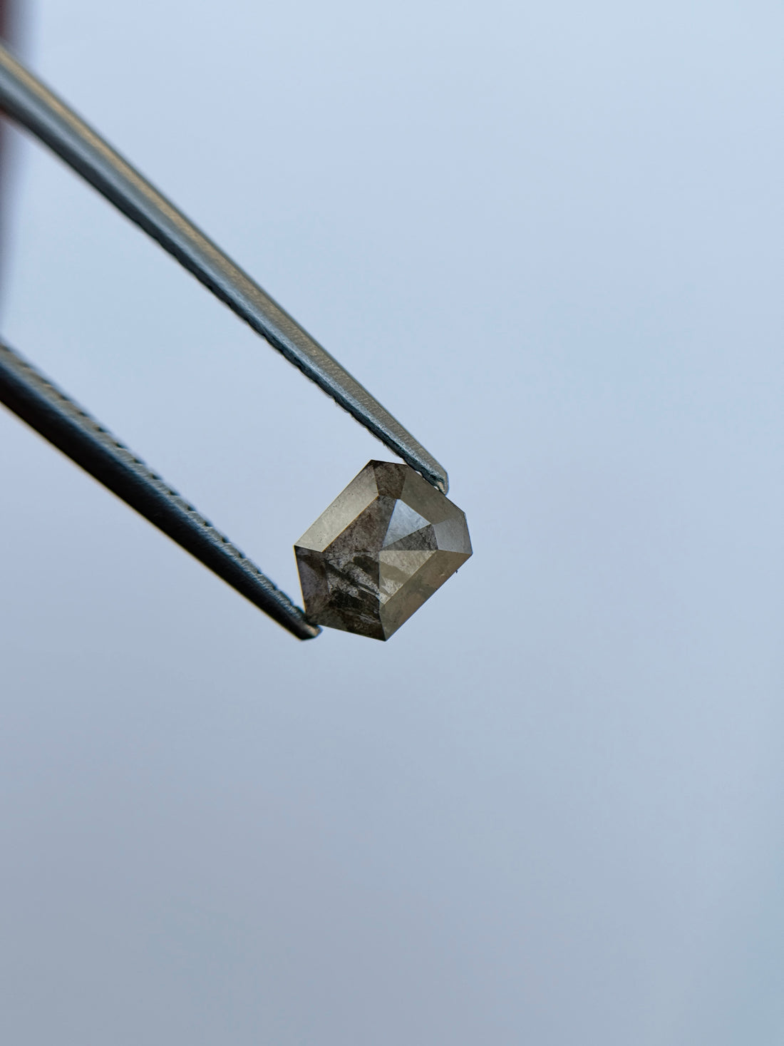 0.78 Ct Bullet Rose Cut Grey Natural Salt and Pepper Diamond