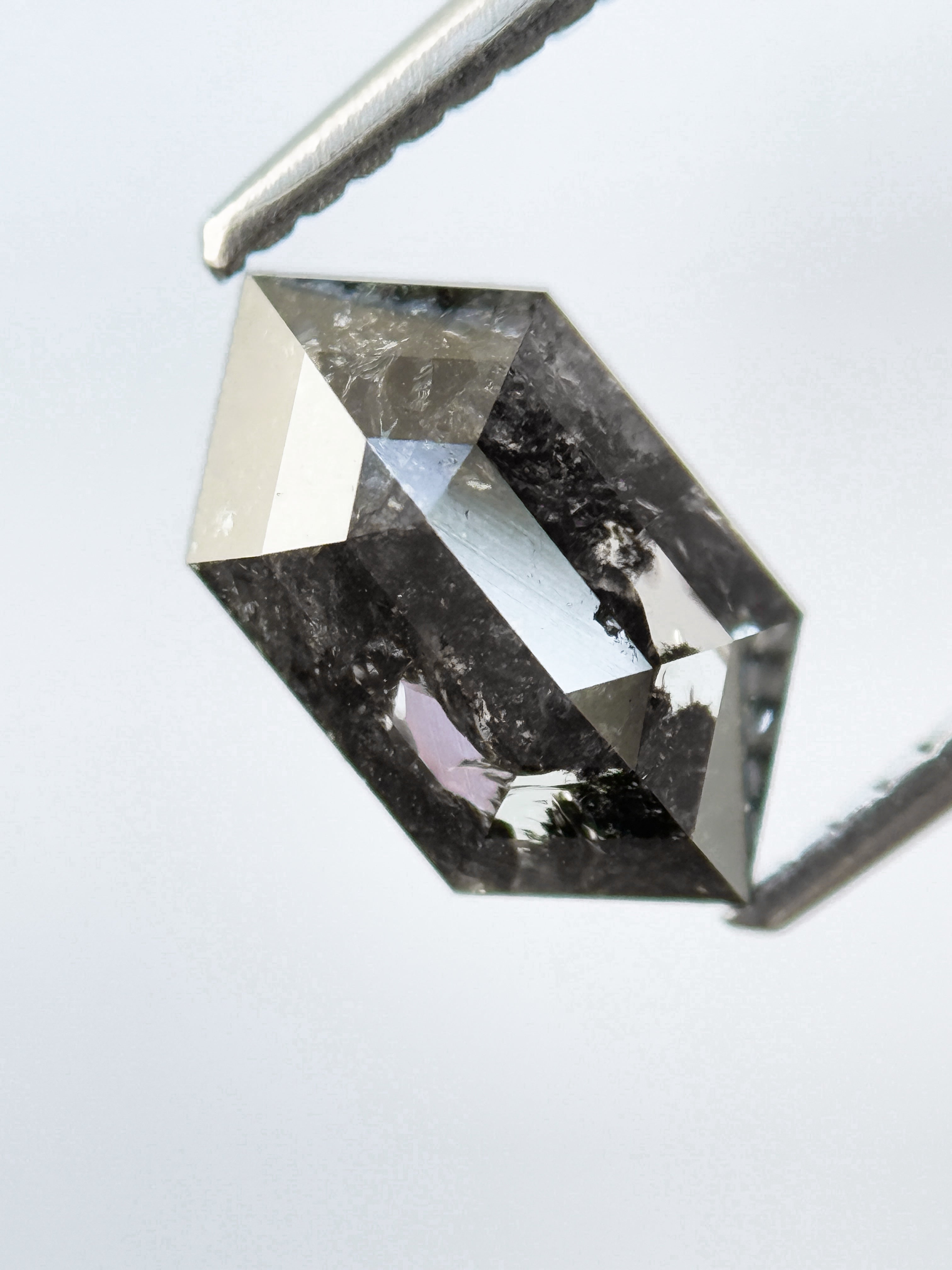 1.73 Ct Hexagon Rose Cut Grey Natural Salt and Pepper Diamond