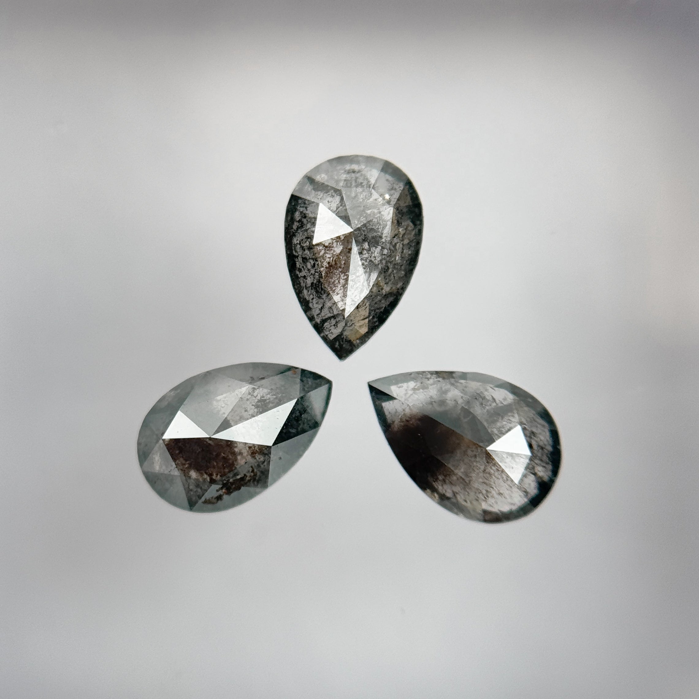 1.16 Ct Pear Rose Cut Grey Natural Salt and Pepper Diamond