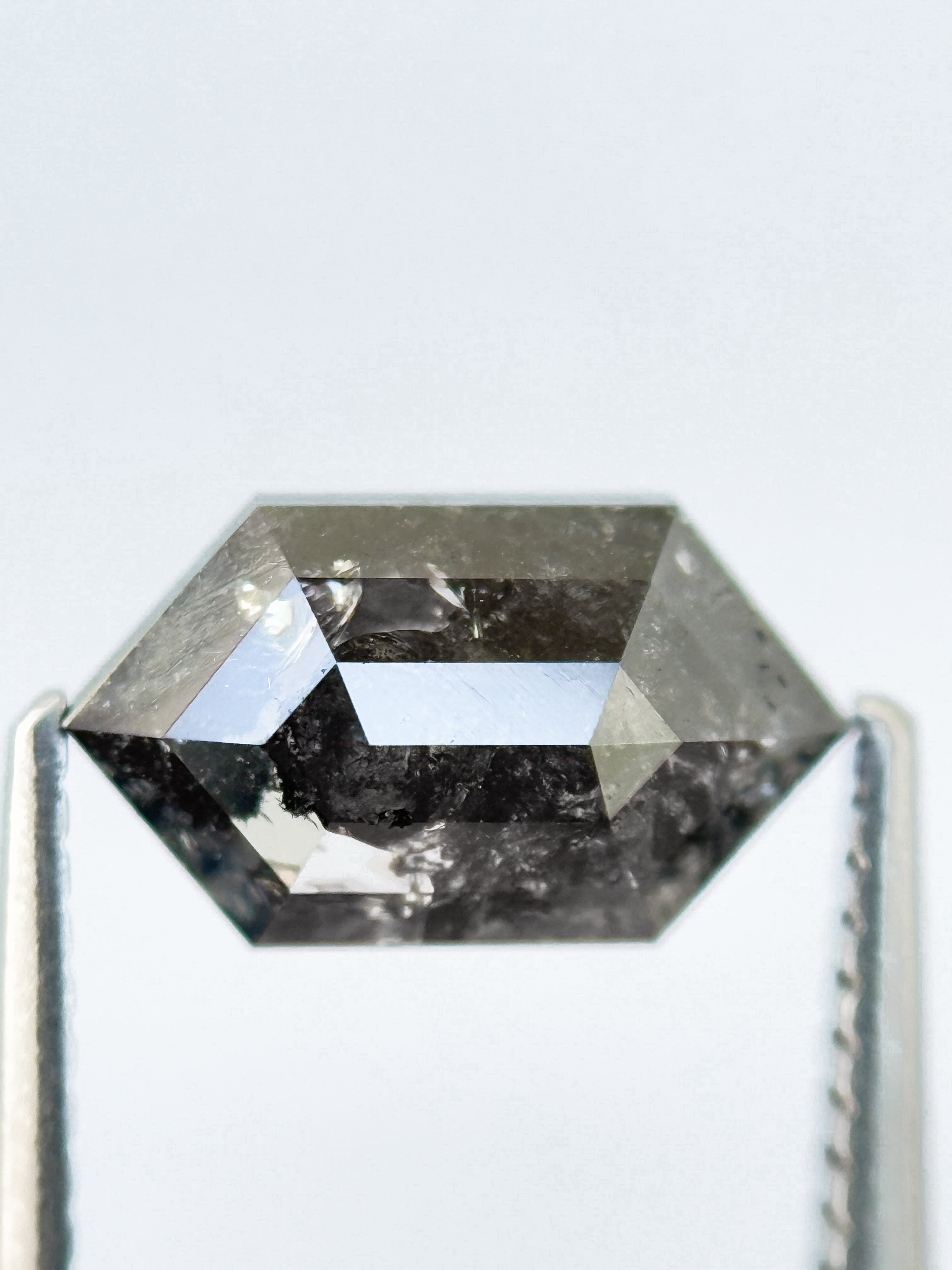 1.73 Ct Hexagon Rose Cut Grey Natural Salt and Pepper Diamond