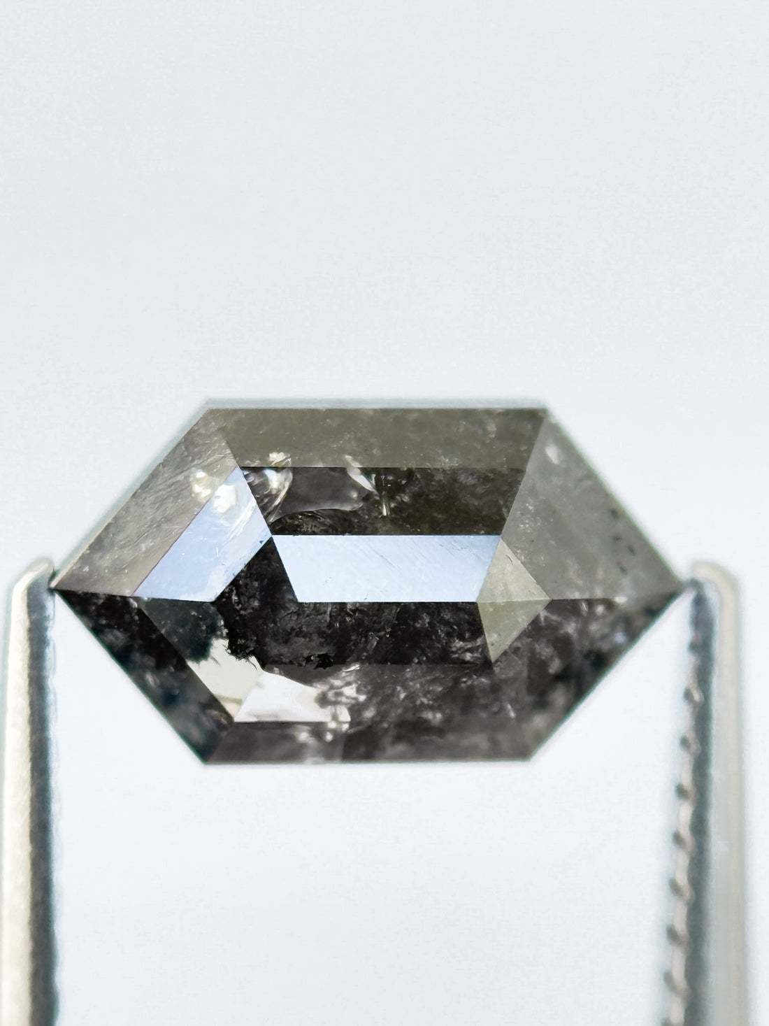 1.73 Ct Hexagon Rose Cut Grey Natural Salt and Pepper Diamond