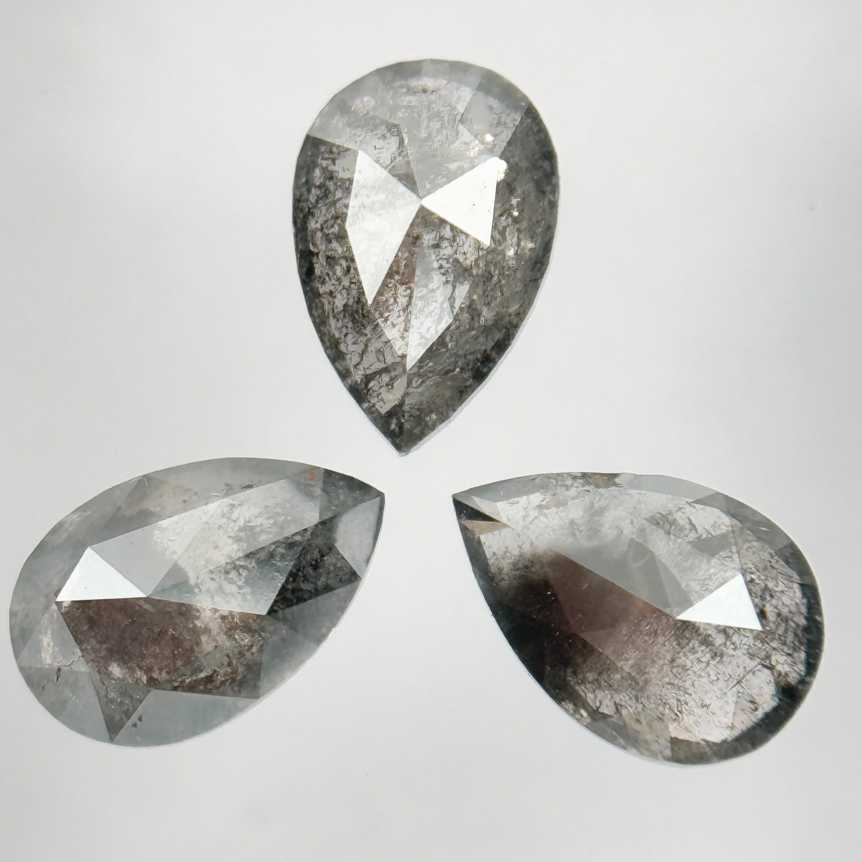 1.16 Ct Pear Rose Cut Grey Natural Salt and Pepper Diamond