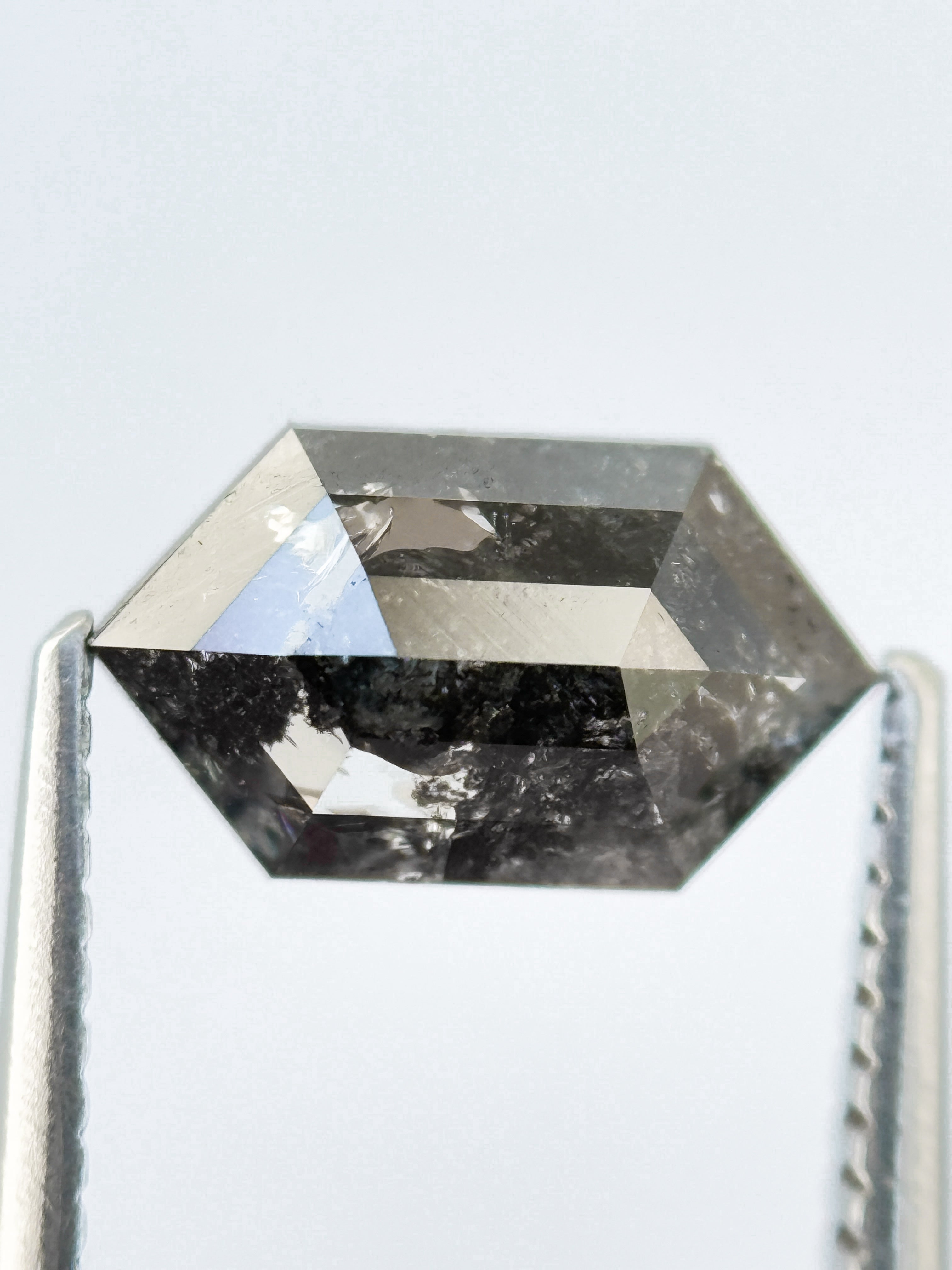 1.73 Ct Hexagon Rose Cut Grey Natural Salt and Pepper Diamond