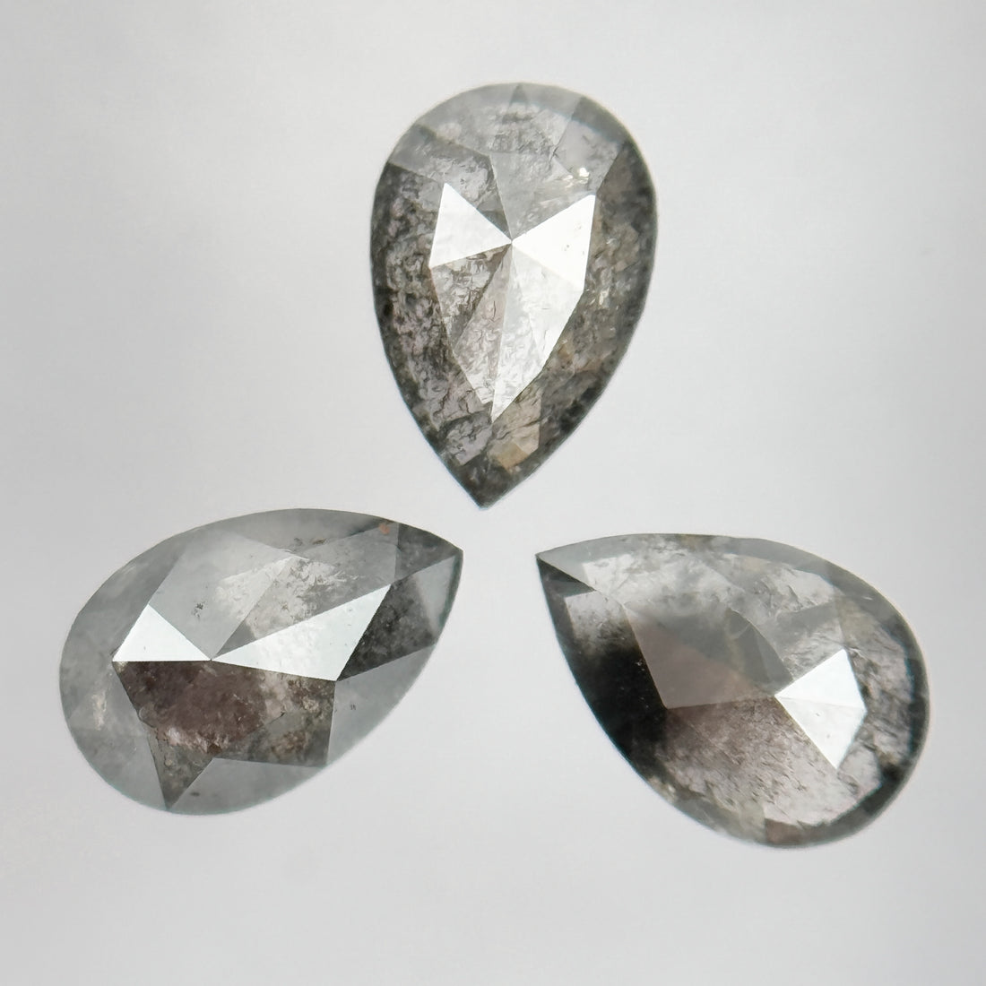 1.16 Ct Pear Rose Cut Grey Natural Salt and Pepper Diamond