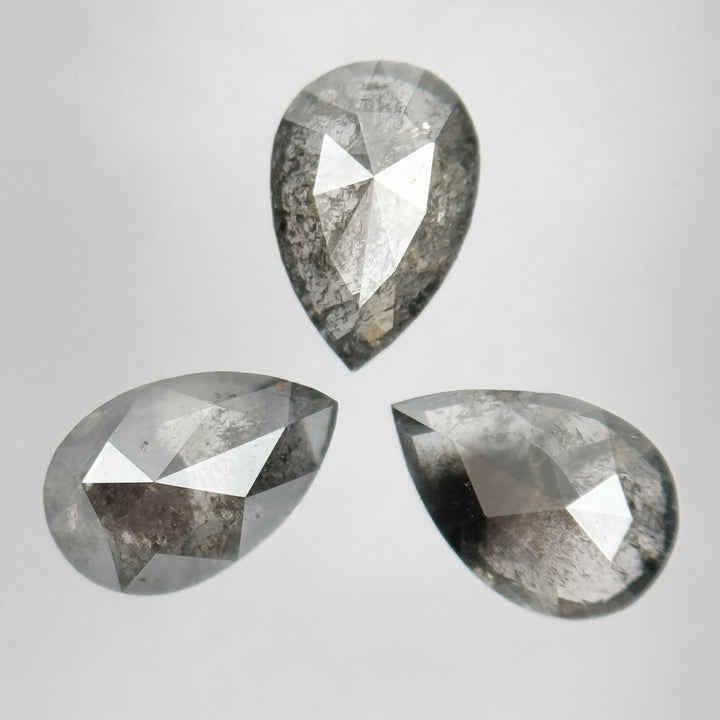 1.16 Ct Pear Rose Cut Grey Natural Salt and Pepper Diamond