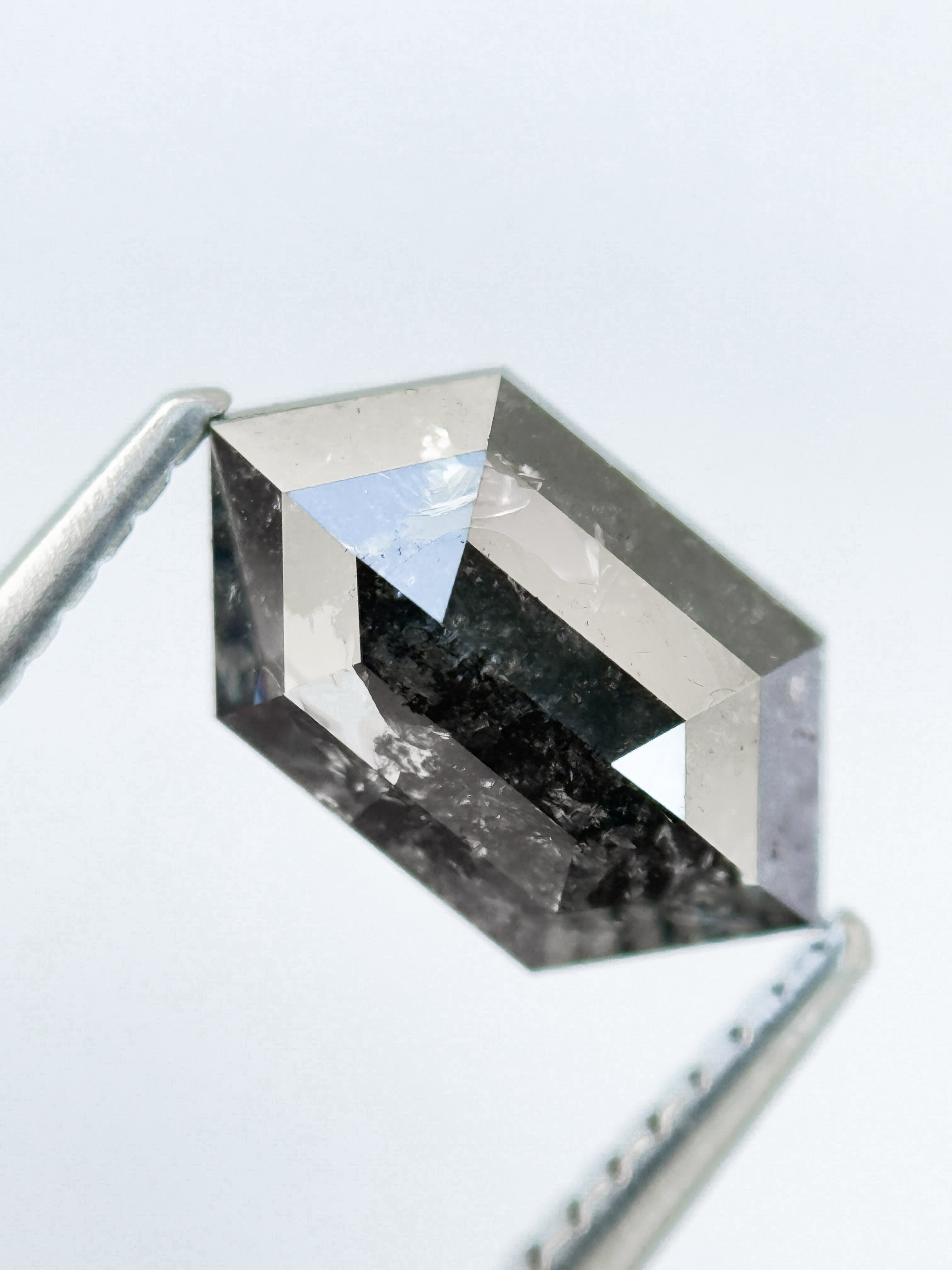 1.73 Ct Hexagon Rose Cut Grey Natural Salt and Pepper Diamond
