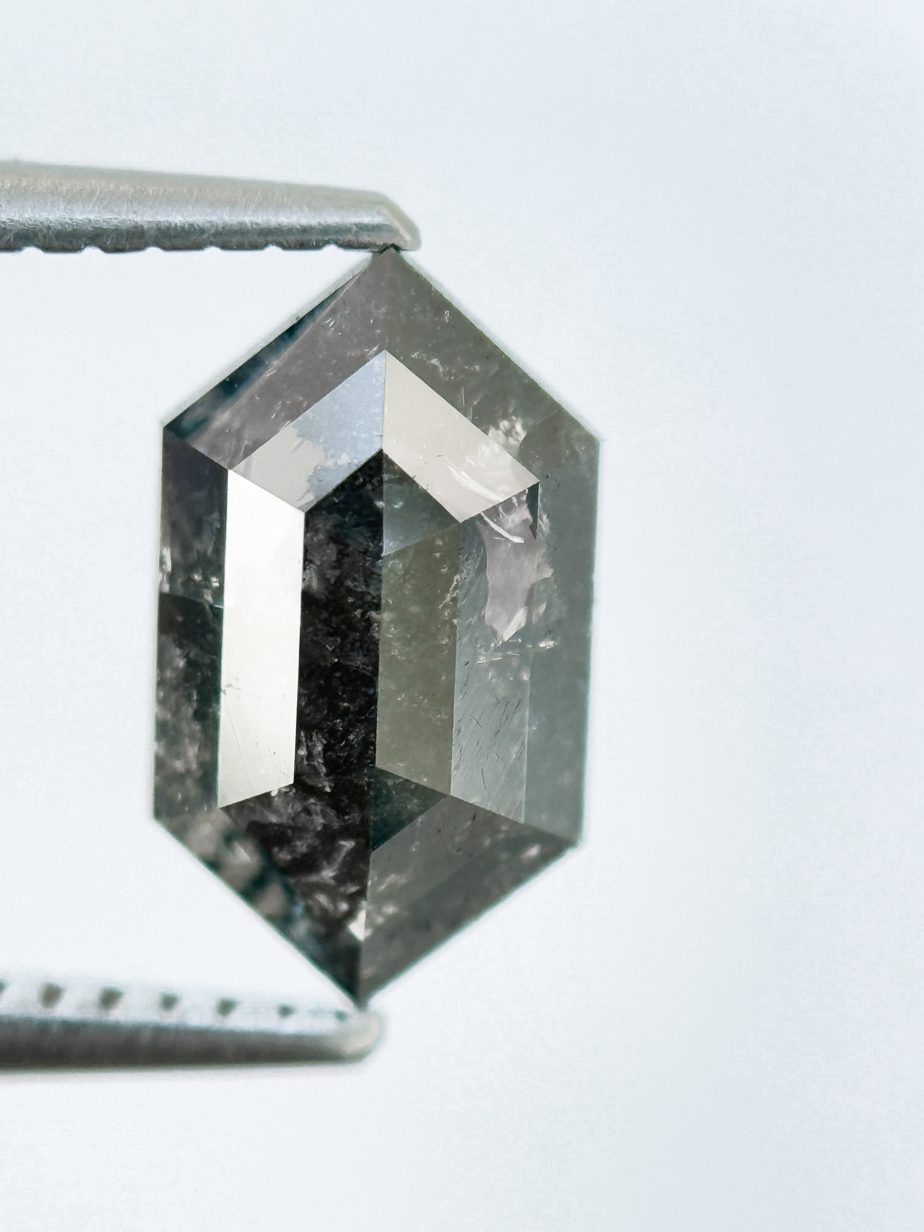 1.73 Ct Hexagon Rose Cut Grey Natural Salt and Pepper Diamond