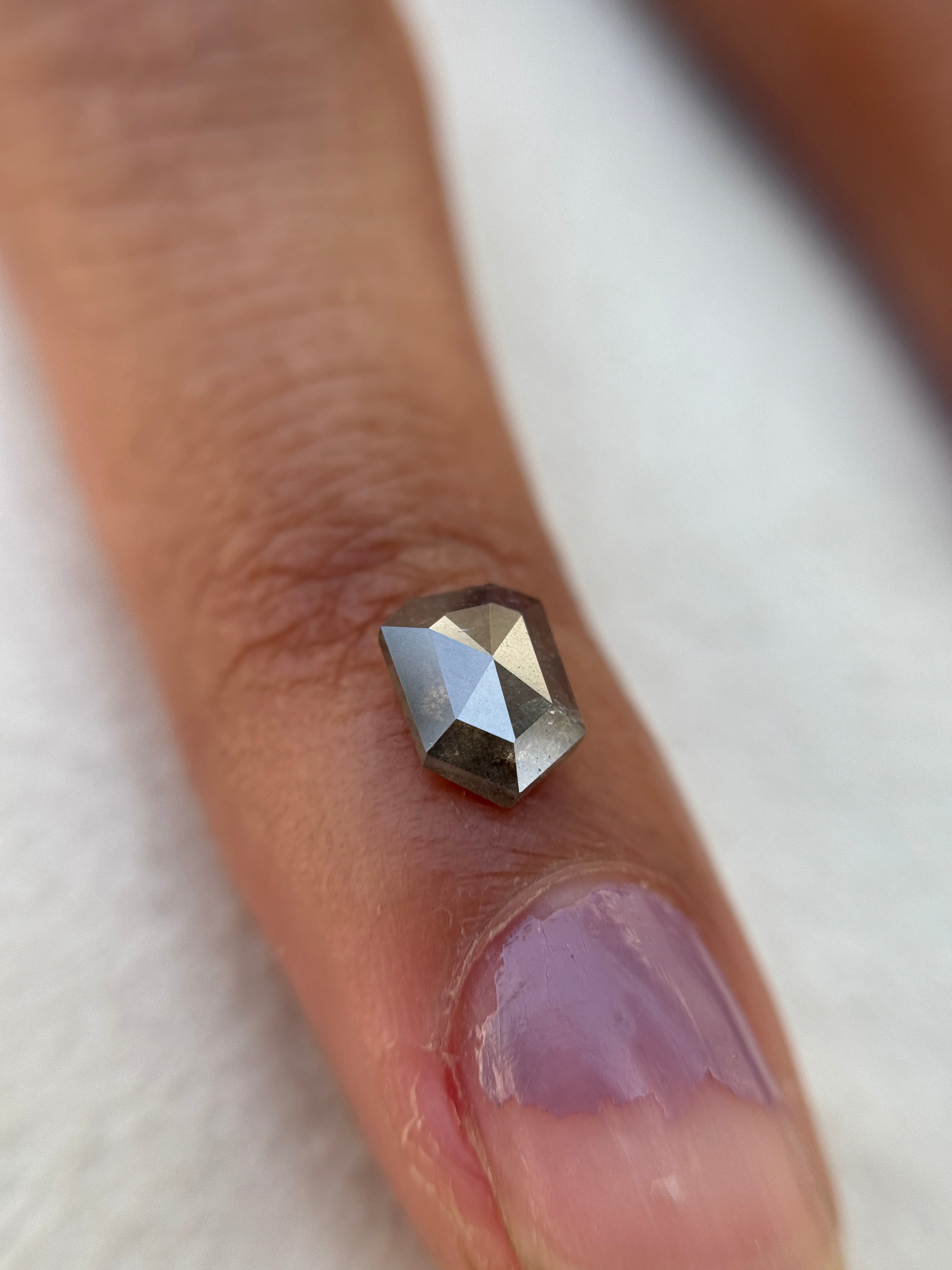 0.78 Ct Bullet Rose Cut Grey Natural Salt and Pepper Diamond