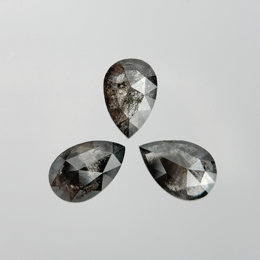 1.16 Ct Pear Rose Cut Grey Natural Salt and Pepper Diamond