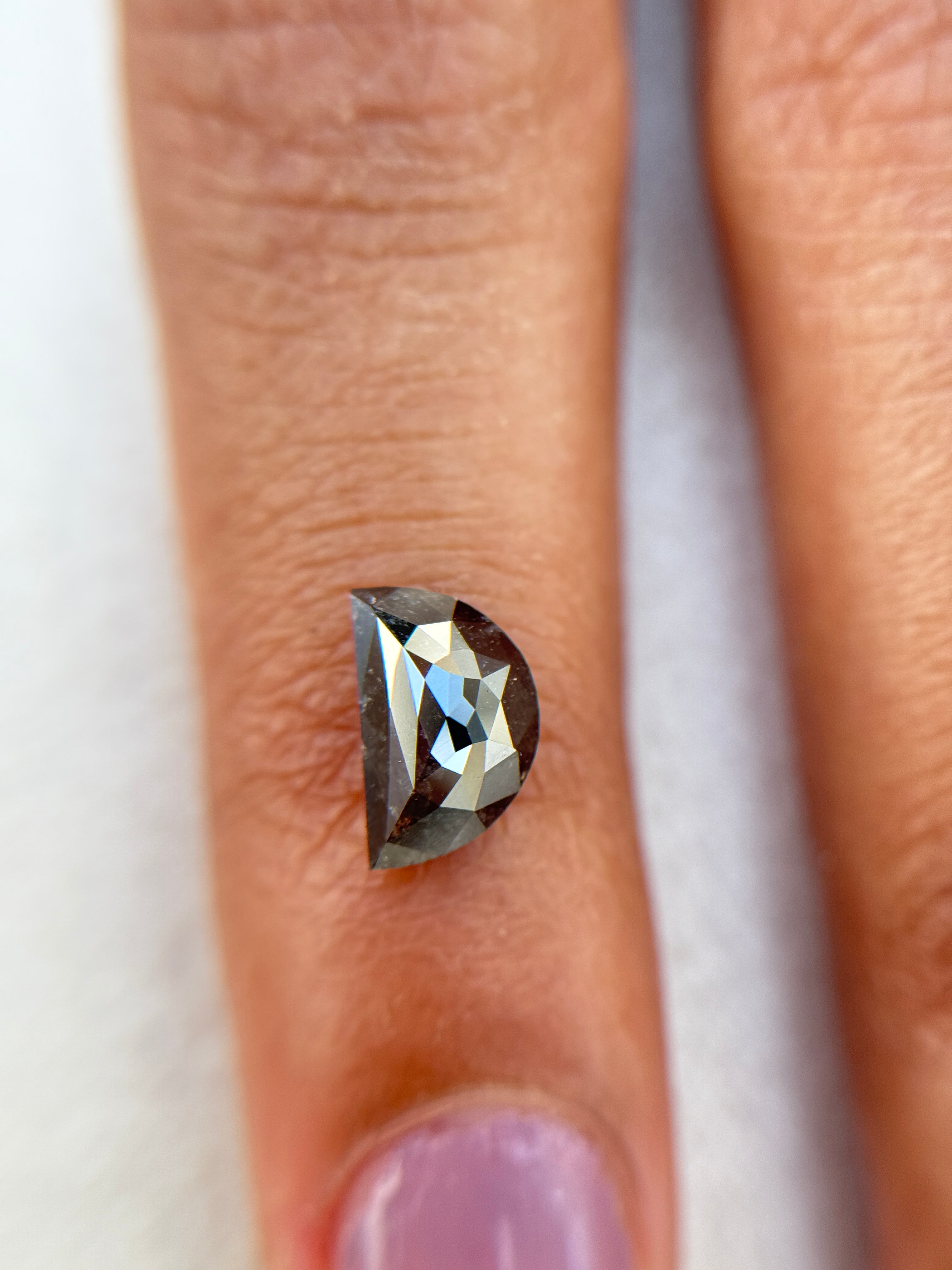 1.30 Ct Half Moon Rose Cut Grey Natural Salt and Pepper Diamond