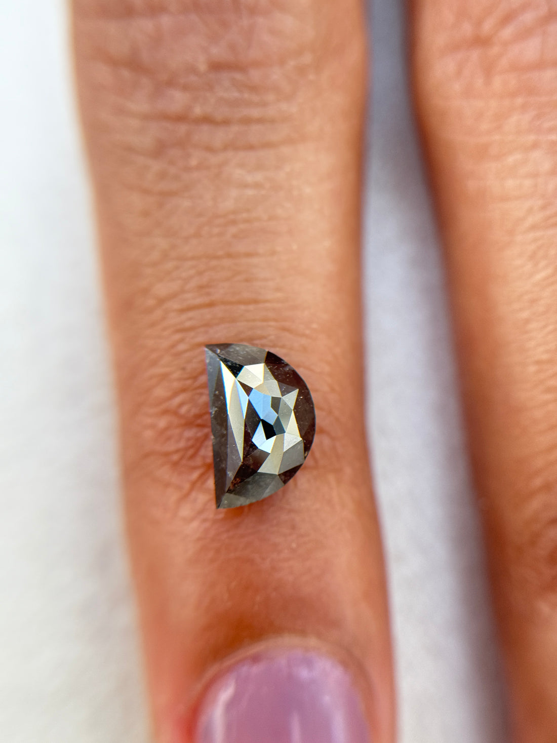1.30 Ct Half Moon Rose Cut Grey Natural Salt and Pepper Diamond