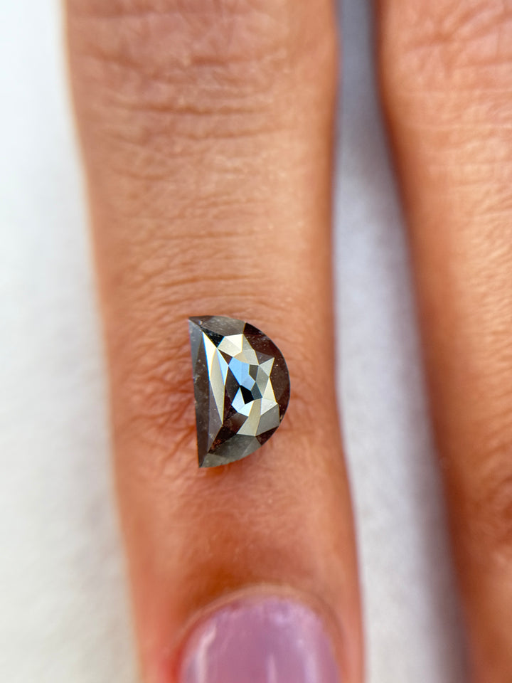 1.30 Ct Half Moon Rose Cut Grey Natural Salt and Pepper Diamond