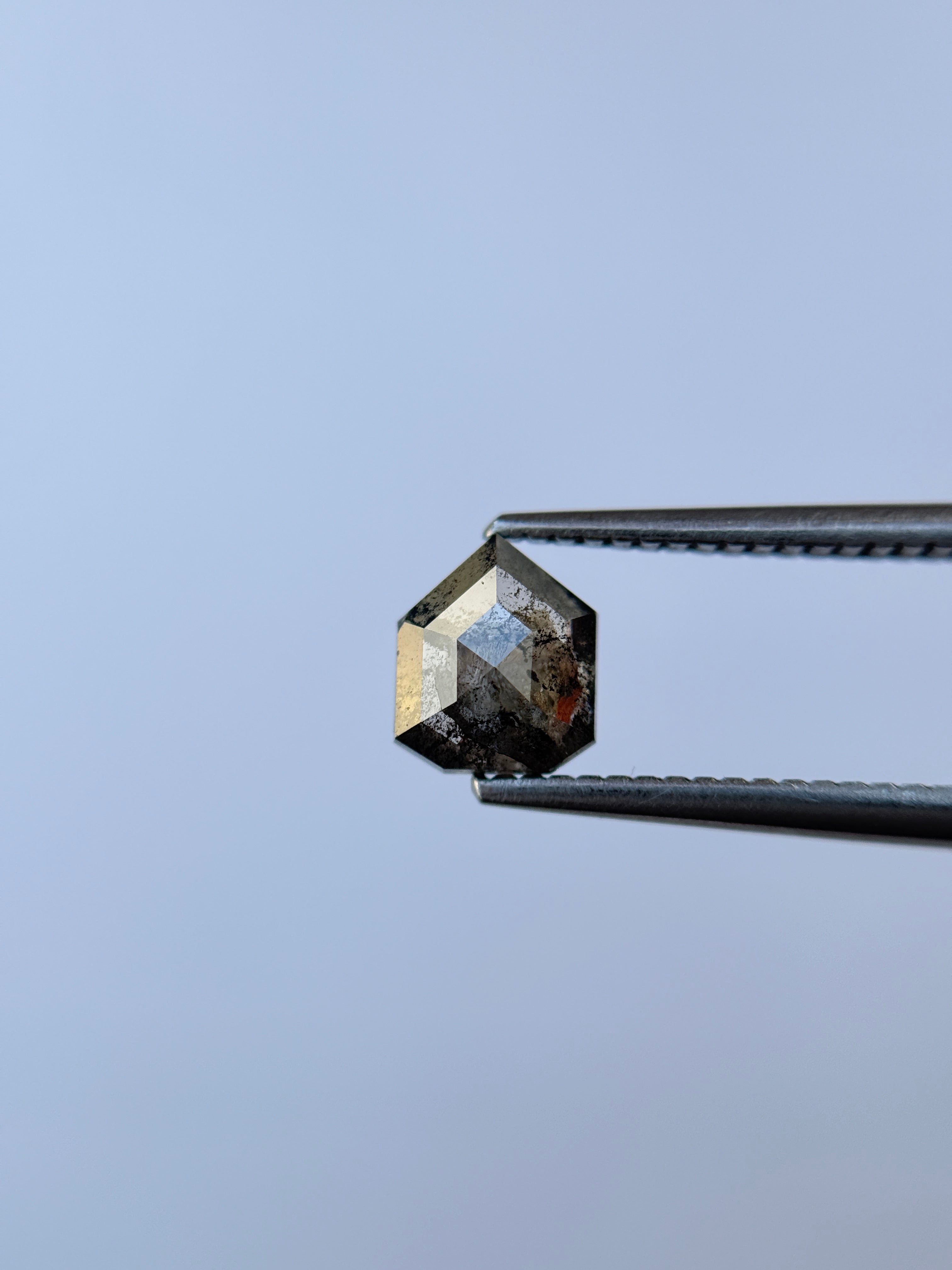 1.29 Ct Shield Rose Cut Grey Natural Salt and Pepper Diamond