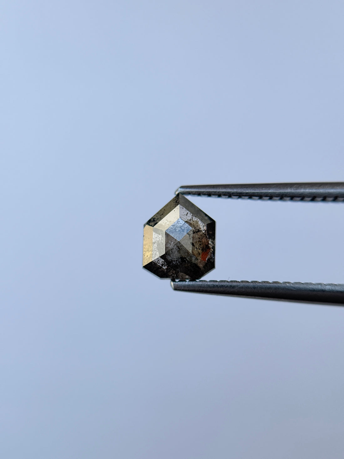 1.29 Ct Shield Rose Cut Grey Natural Salt and Pepper Diamond
