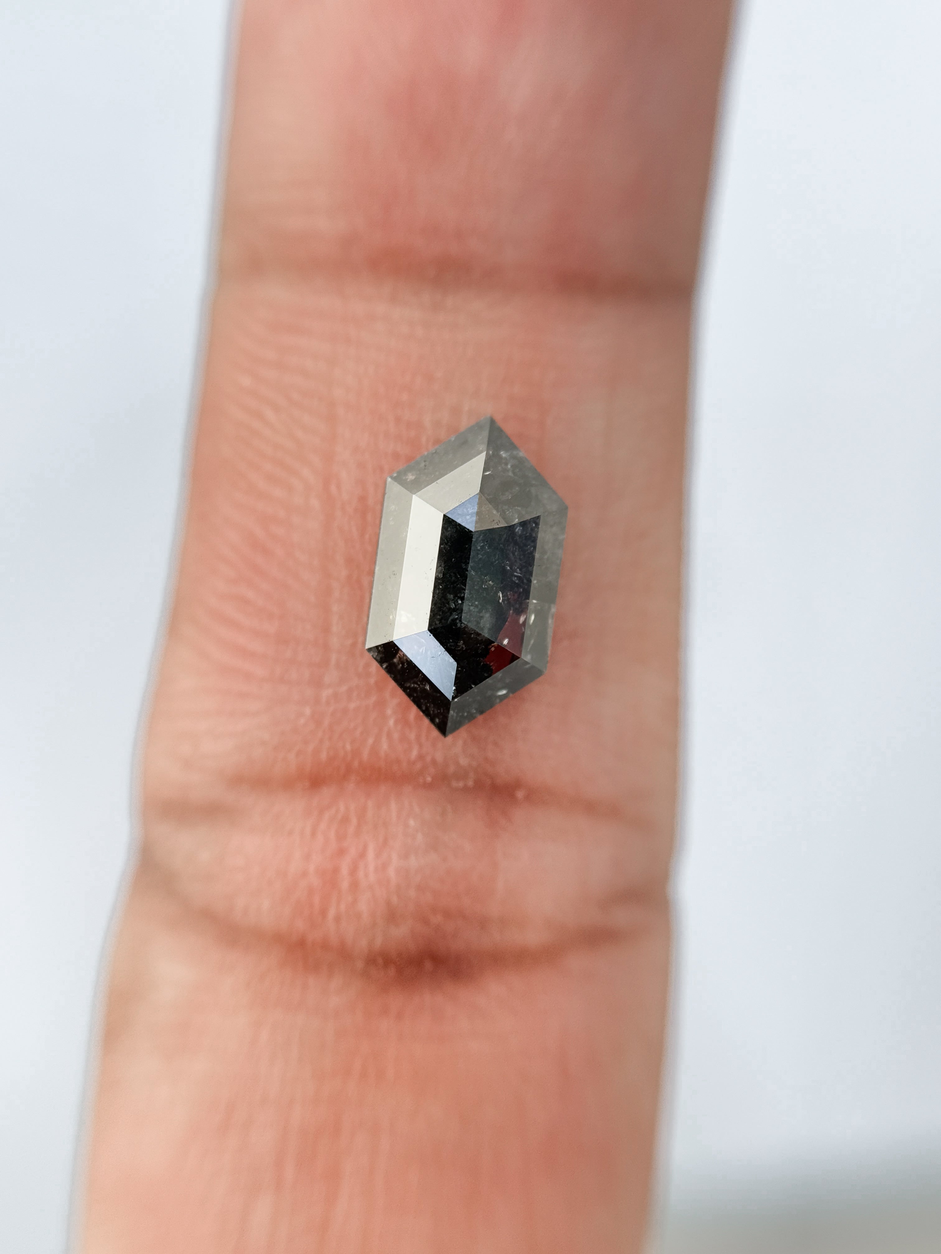 1.73 Ct Hexagon Rose Cut Grey Natural Salt and Pepper Diamond