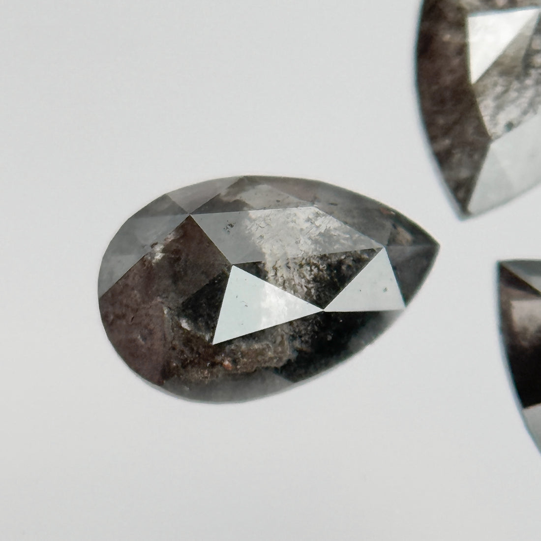 1.16 Ct Pear Rose Cut Grey Natural Salt and Pepper Diamond