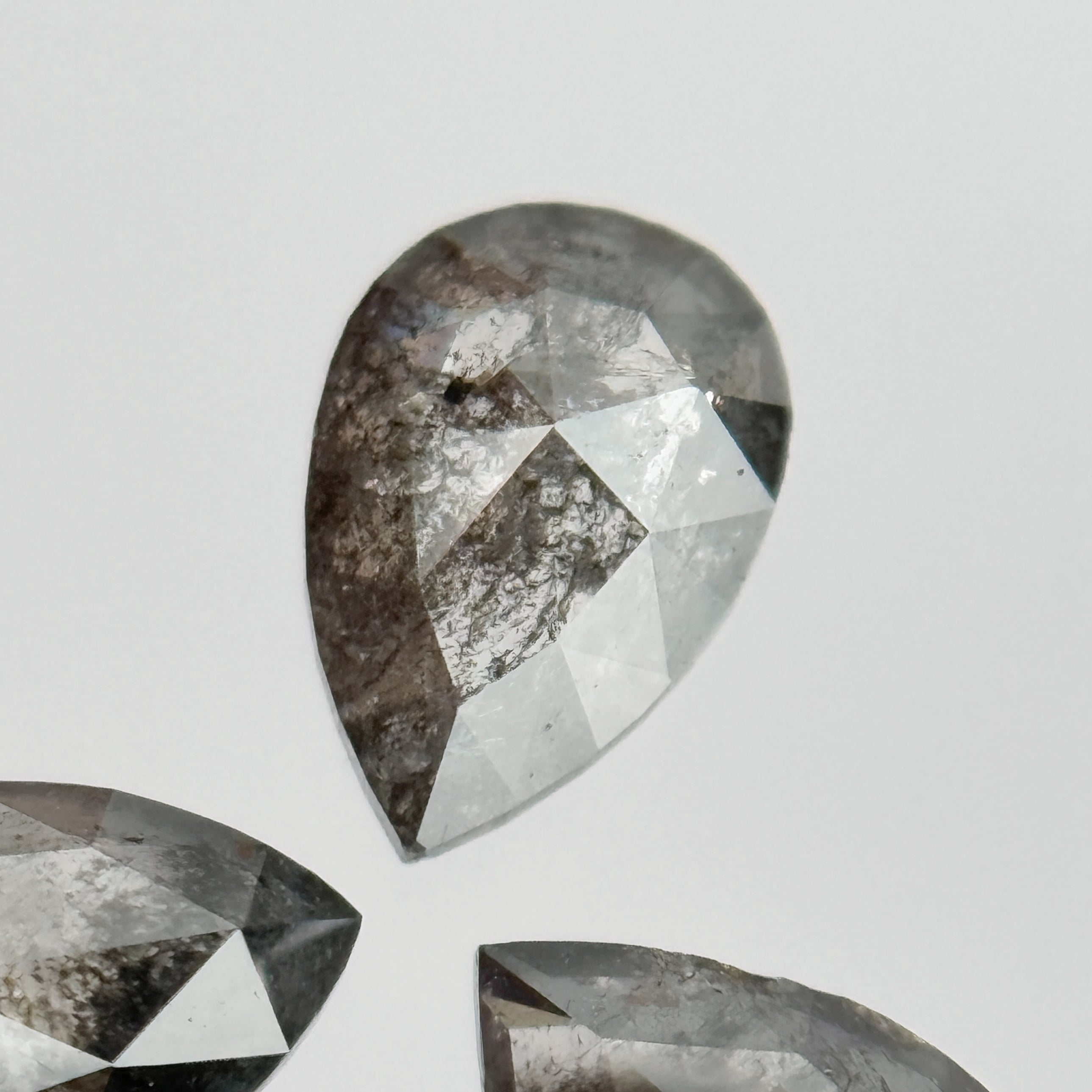 1.16 Ct Pear Rose Cut Grey Natural Salt and Pepper Diamond