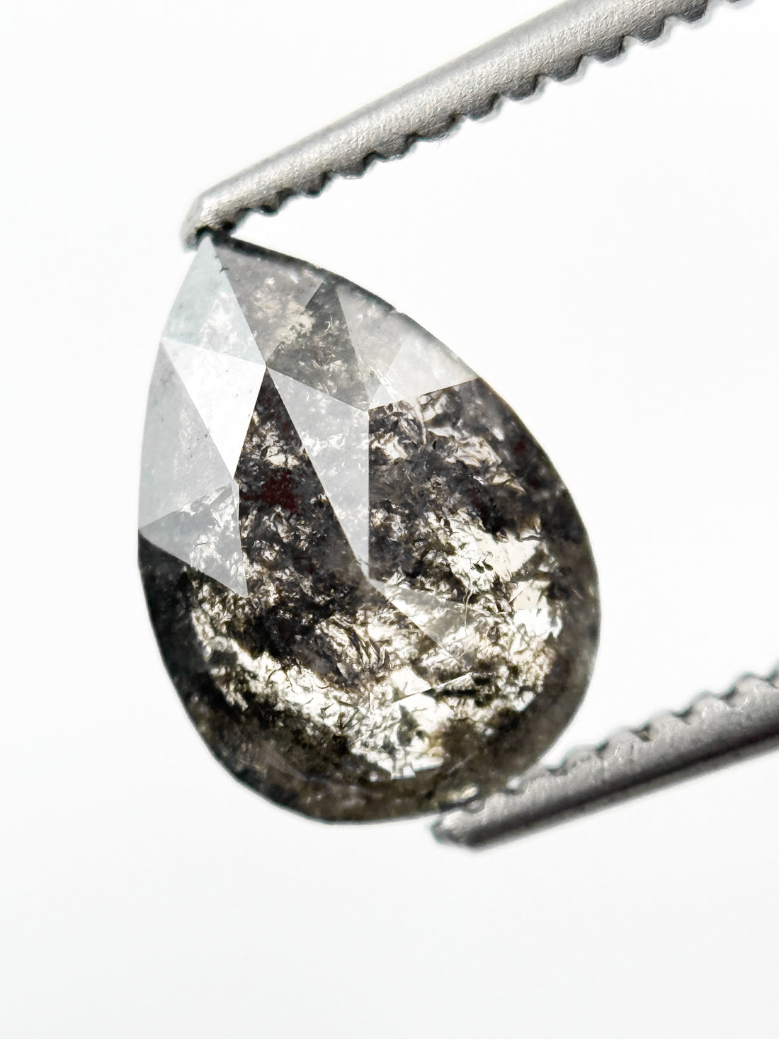 1.09 Ct Pear Rose Cut Grey Natural Galaxy Diamond
