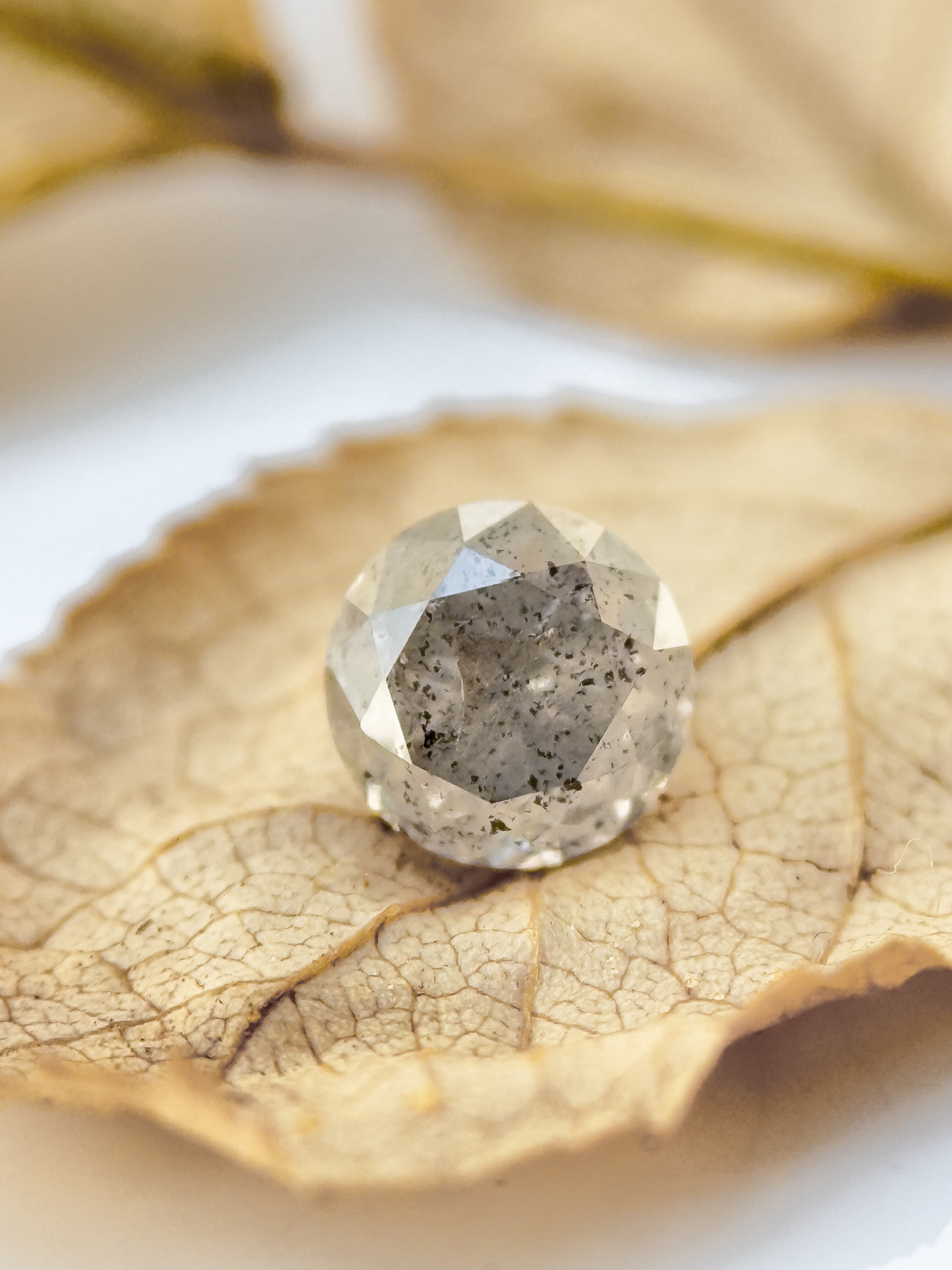 0.67 Ct Round Rose Cut Grey Natural Salt and Pepper Diamond