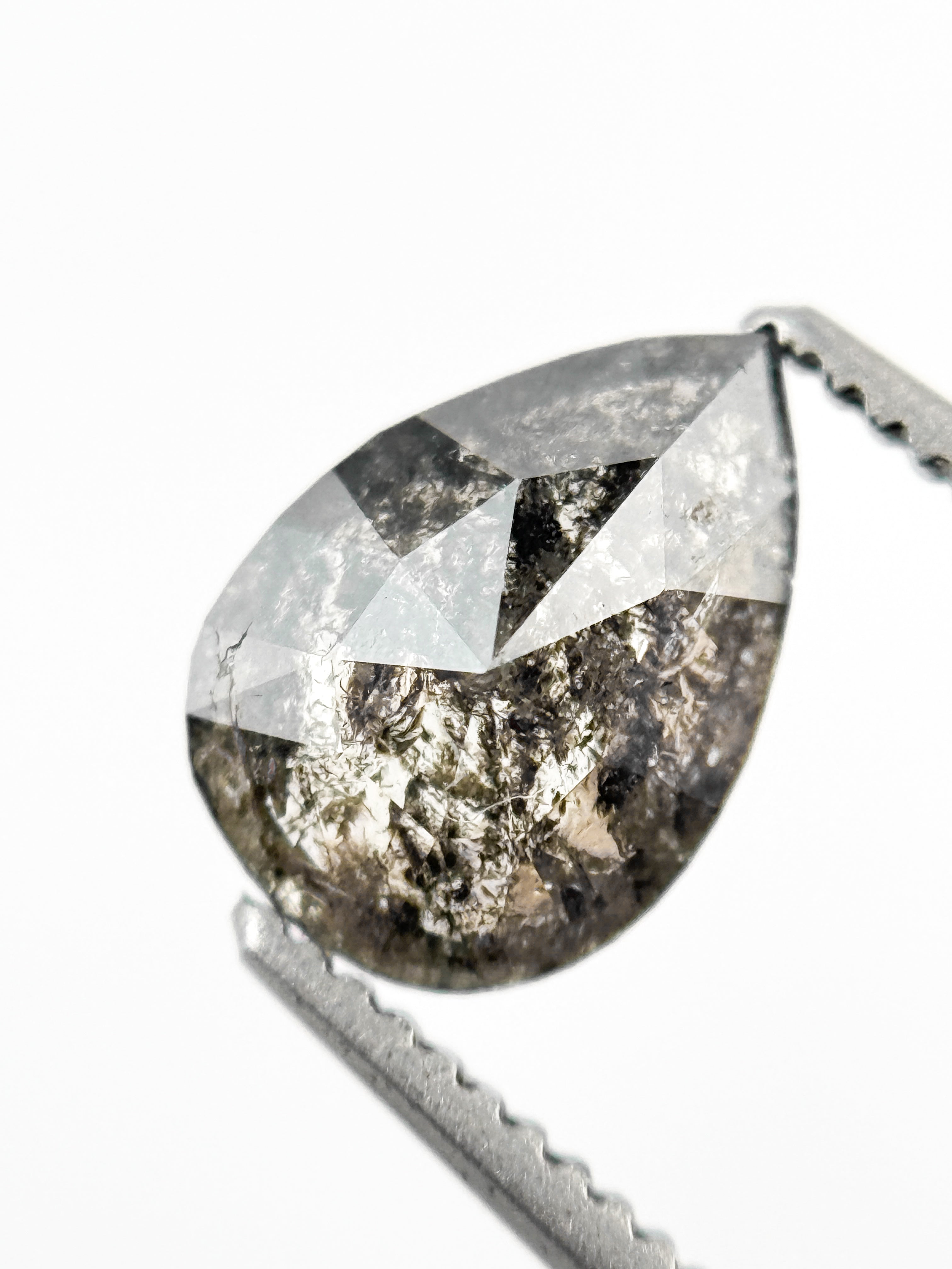 1.09 Ct Pear Rose Cut Grey Natural Galaxy Diamond