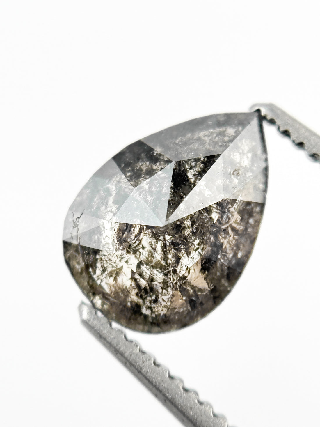 1.09 Ct Pear Rose Cut Grey Natural Galaxy Diamond
