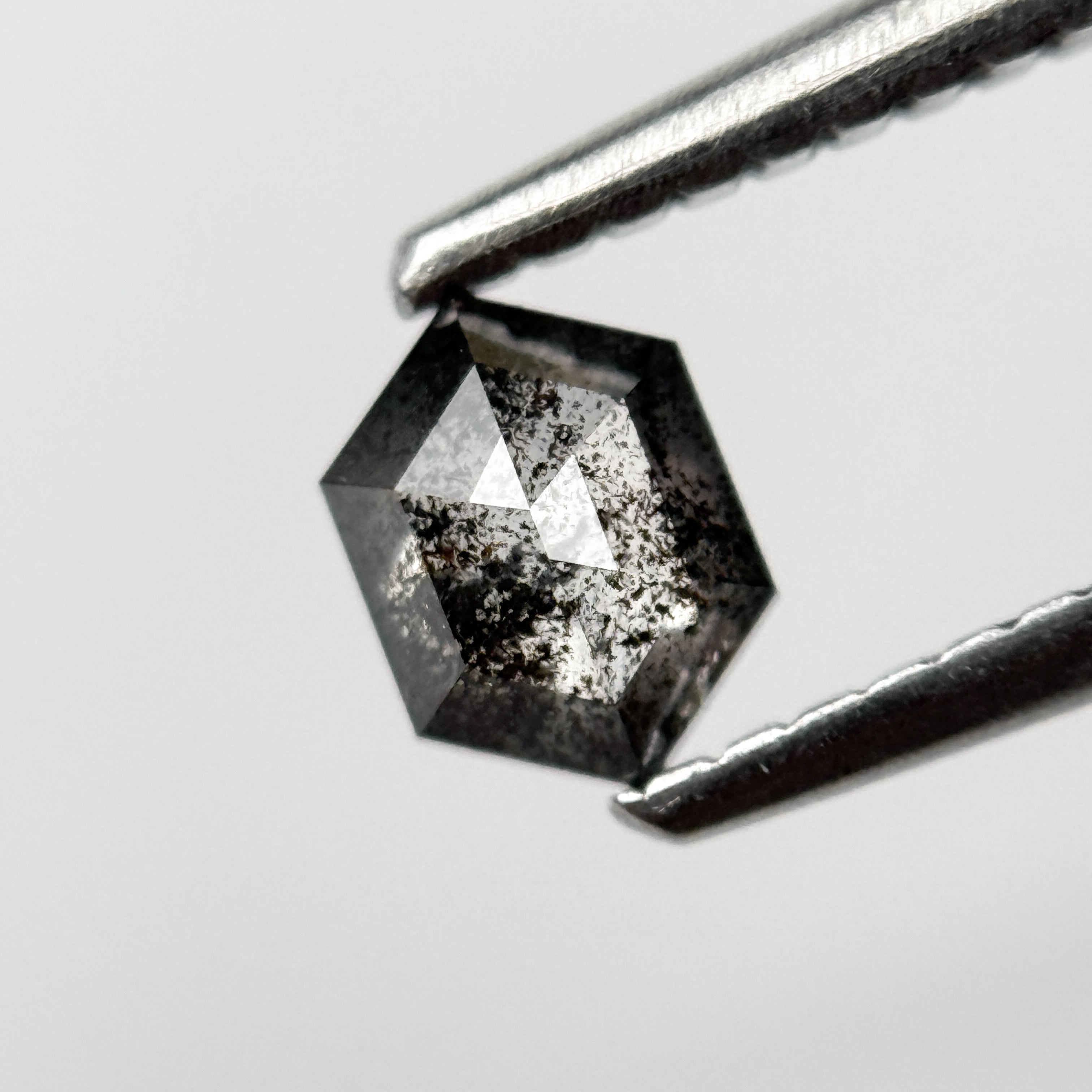 0.39 Ct Hexagon Rose Cut Grey Natural Salt and Pepper Diamond