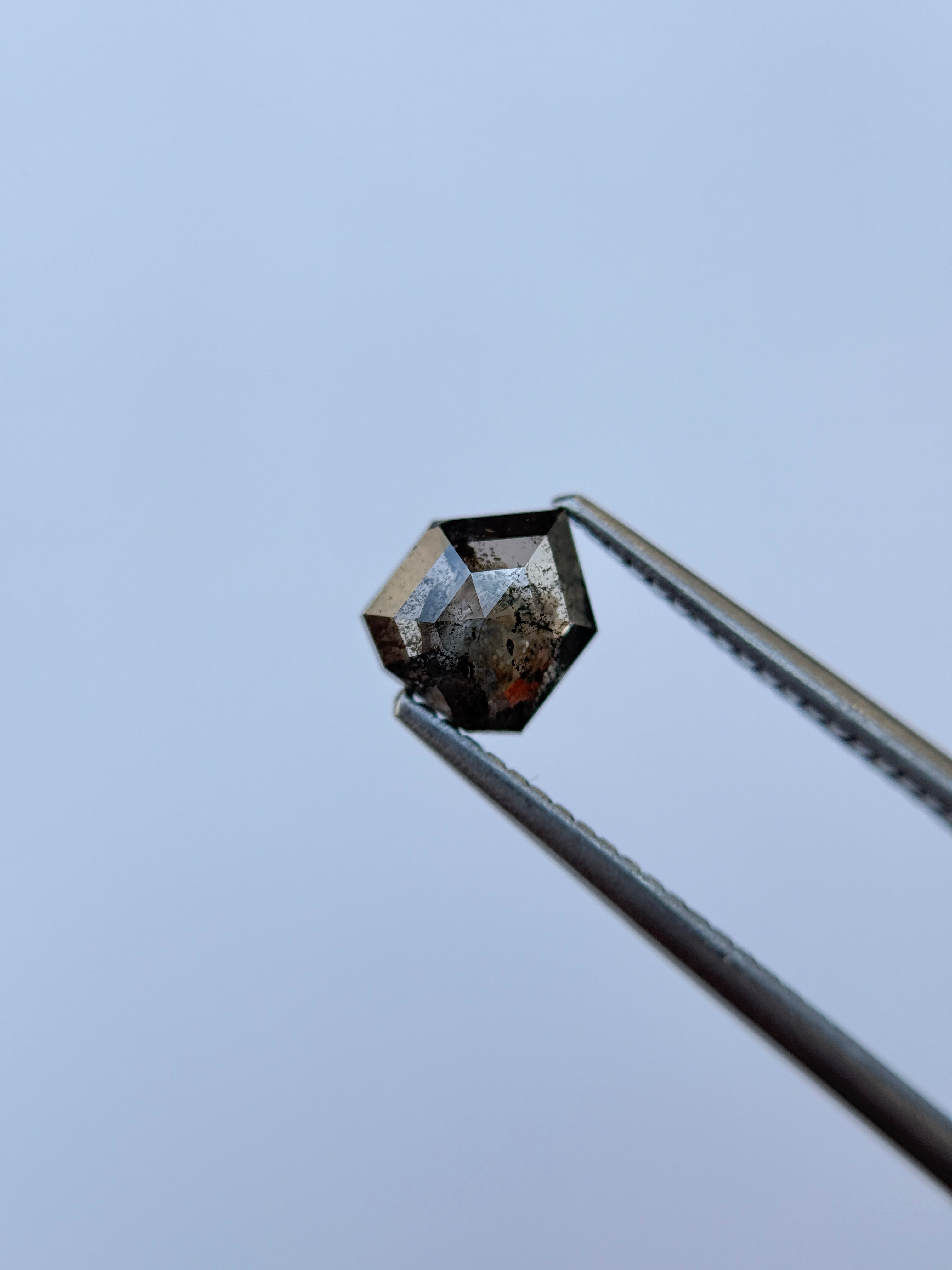 1.29 Ct Shield Rose Cut Grey Natural Salt and Pepper Diamond