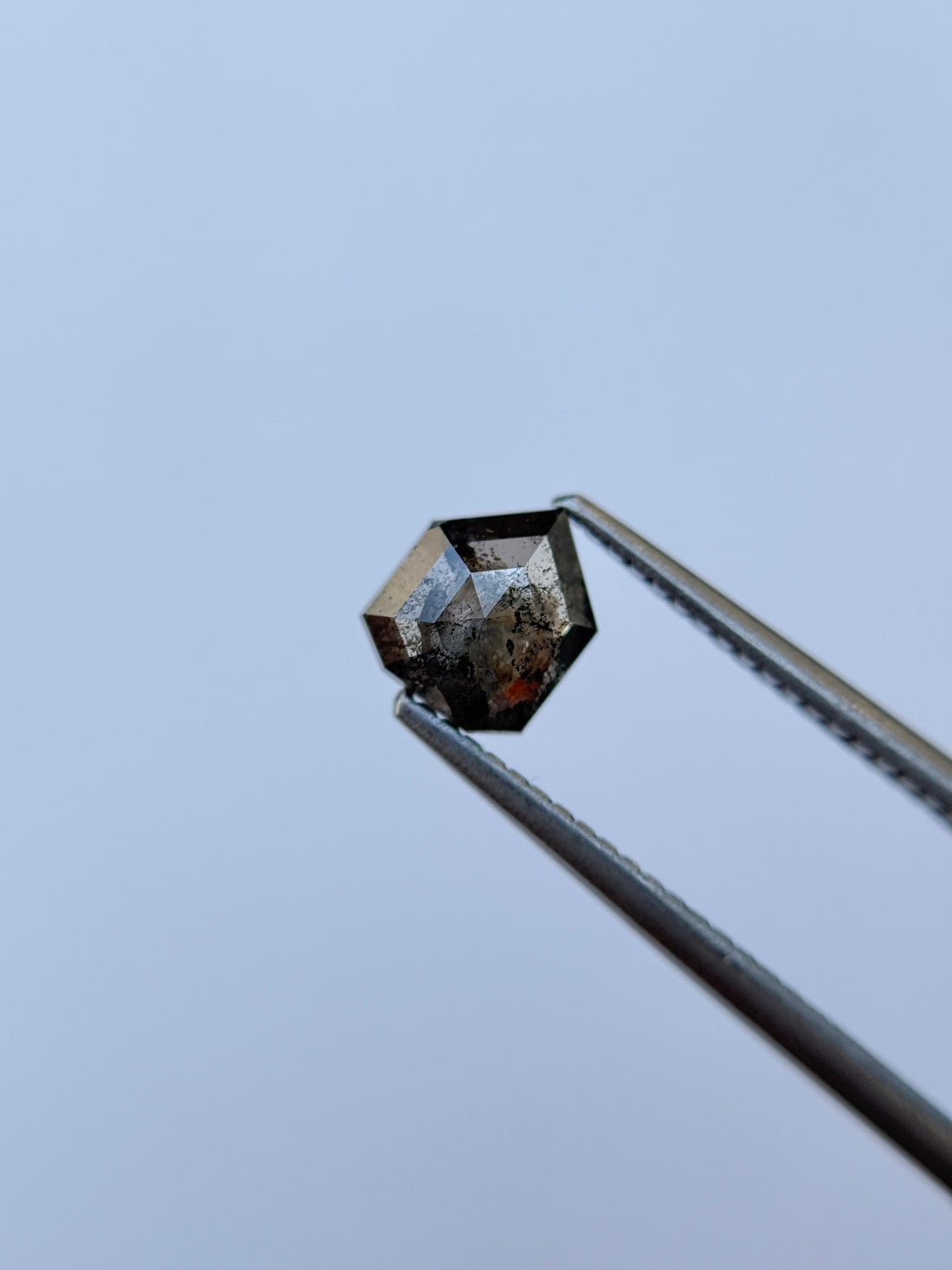 1.29 Ct Shield Rose Cut Grey Natural Salt and Pepper Diamond