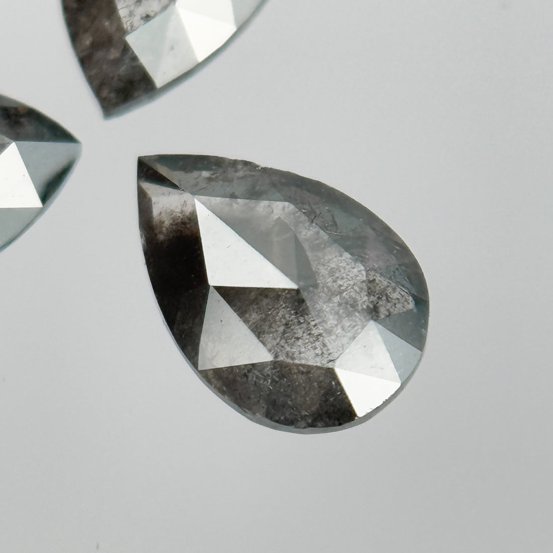 1.16 Ct Pear Rose Cut Grey Natural Salt and Pepper Diamond