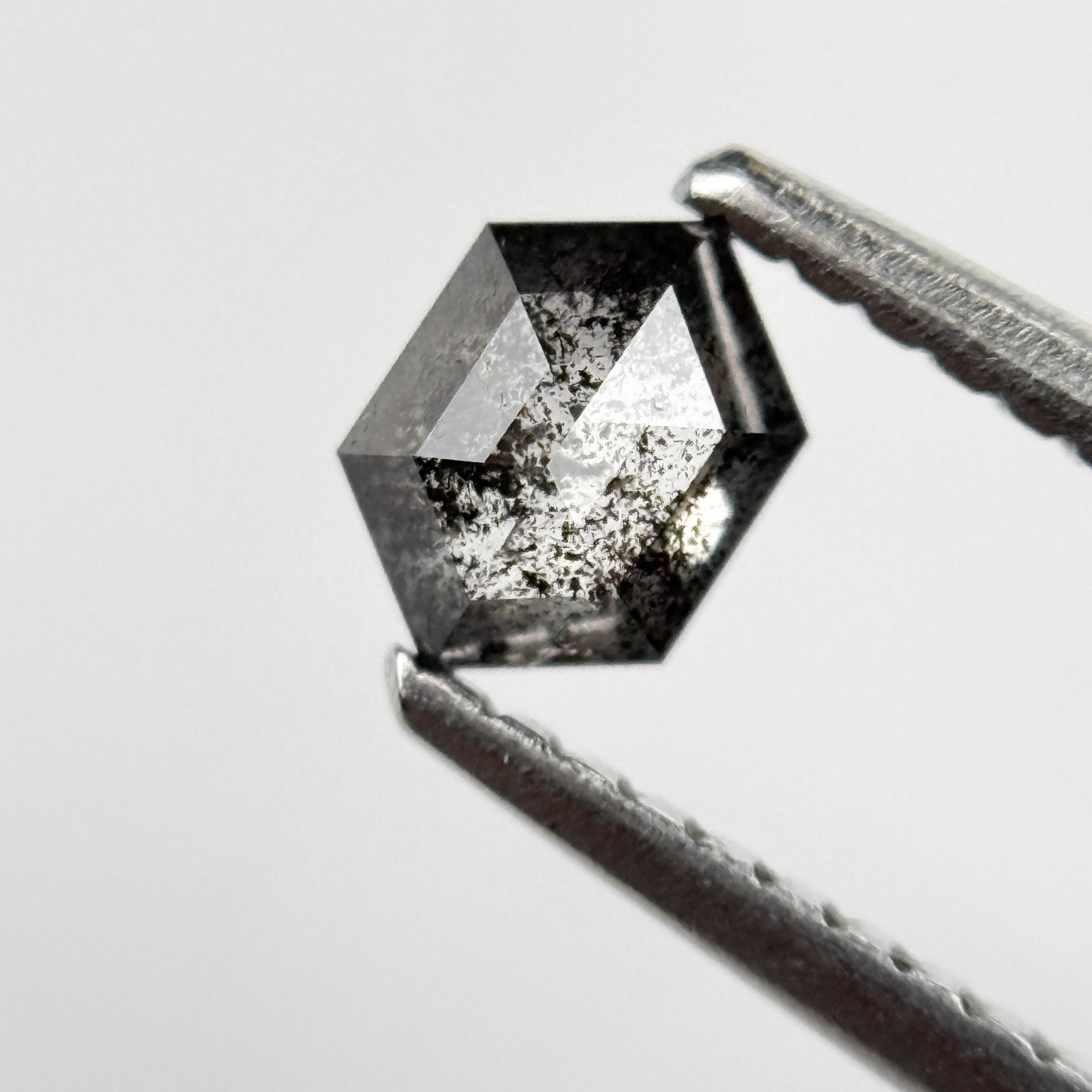 0.39 Ct Hexagon Rose Cut Grey Natural Salt and Pepper Diamond