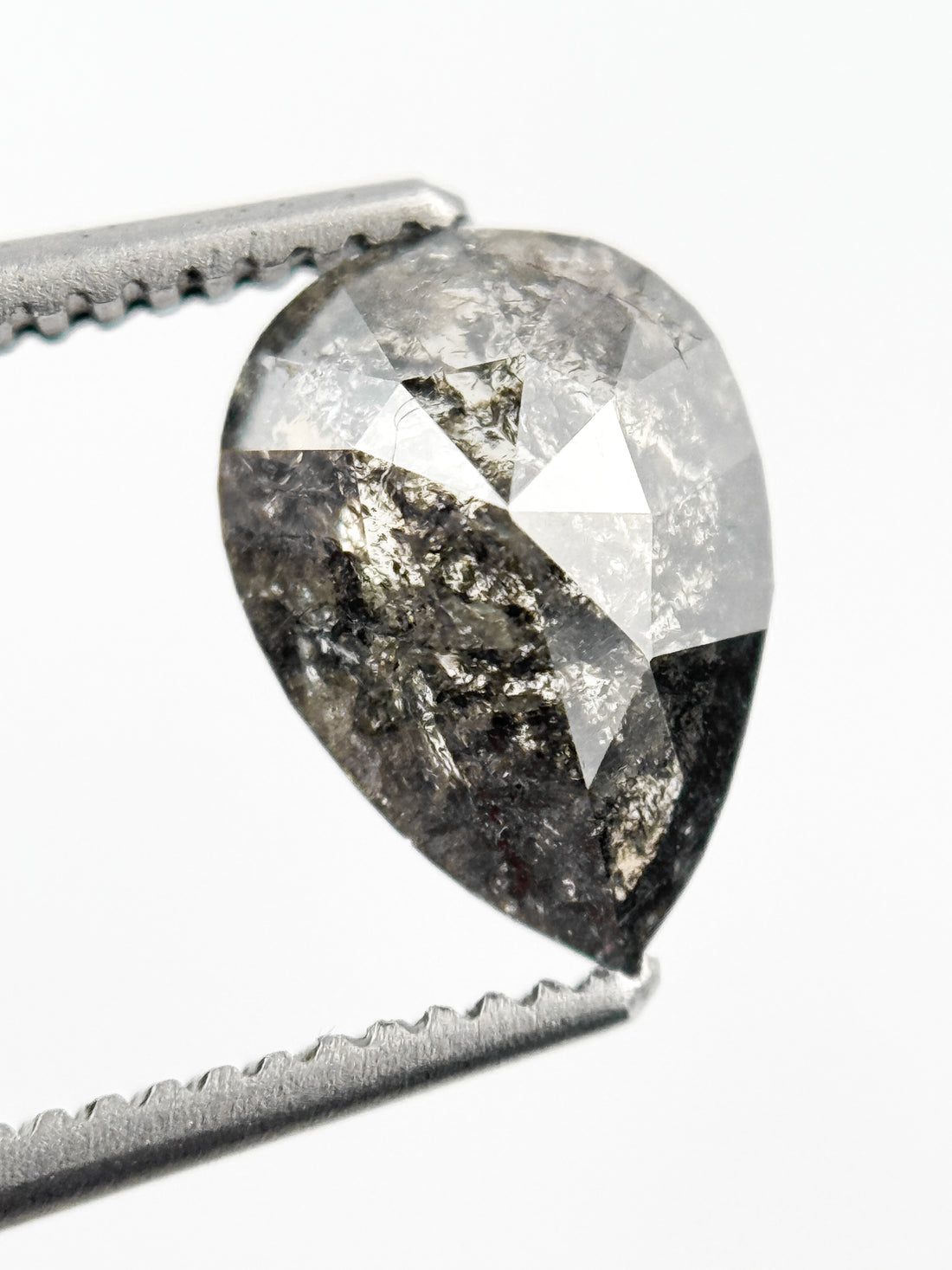 1.09 Ct Pear Rose Cut Grey Natural Galaxy Diamond