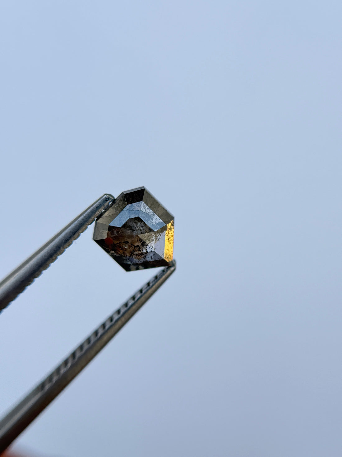 1.29 Ct Shield Rose Cut Grey Natural Salt and Pepper Diamond