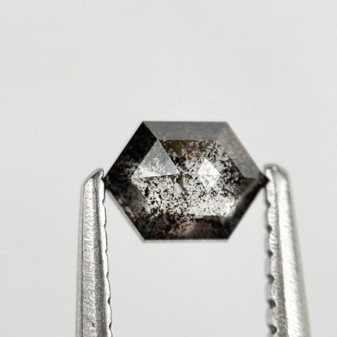 0.39 Ct Hexagon Rose Cut Grey Natural Salt and Pepper Diamond