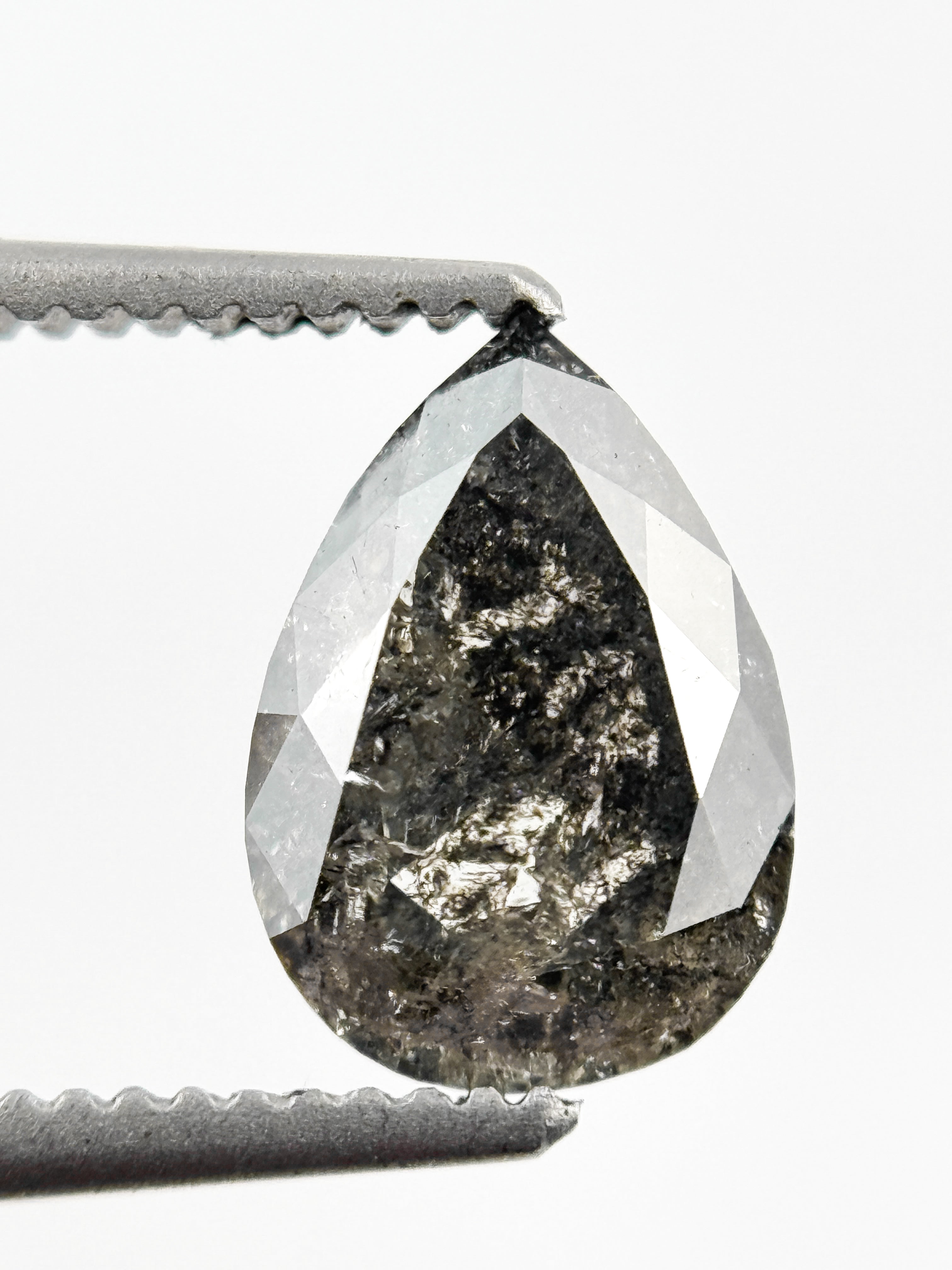 1.09 Ct Pear Rose Cut Grey Natural Galaxy Diamond